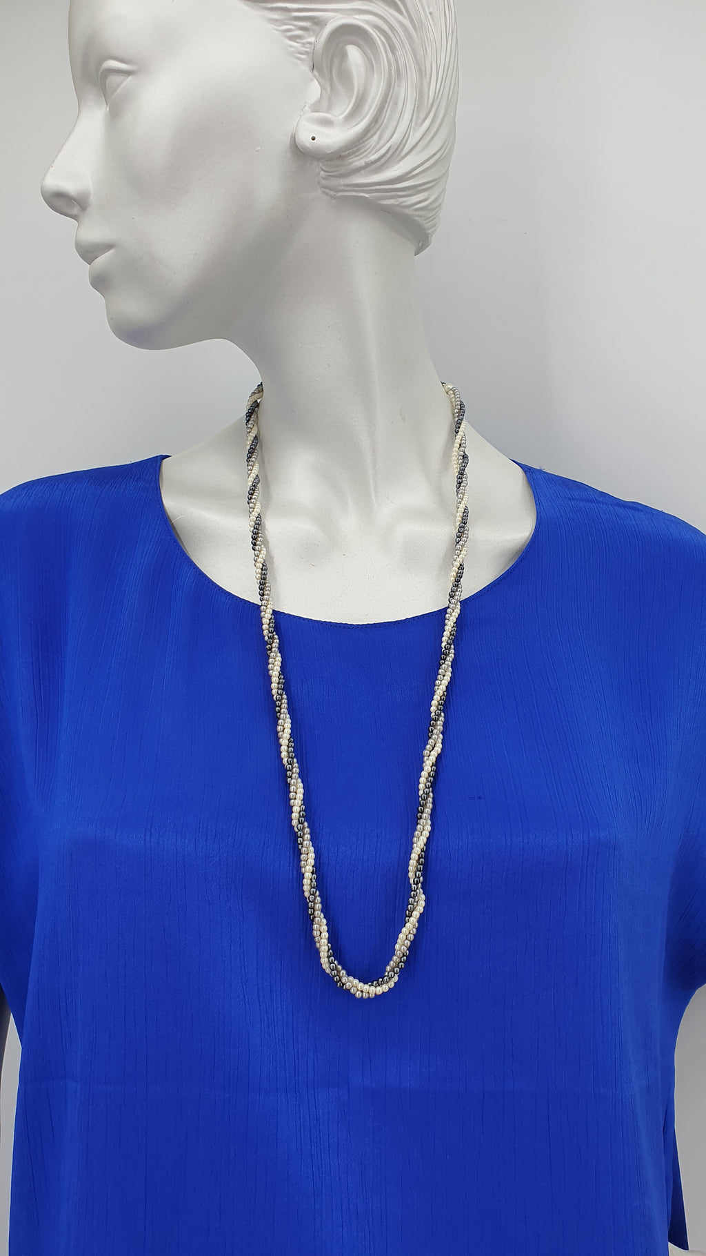 Black-gray-white pearl necklace, length 75cm