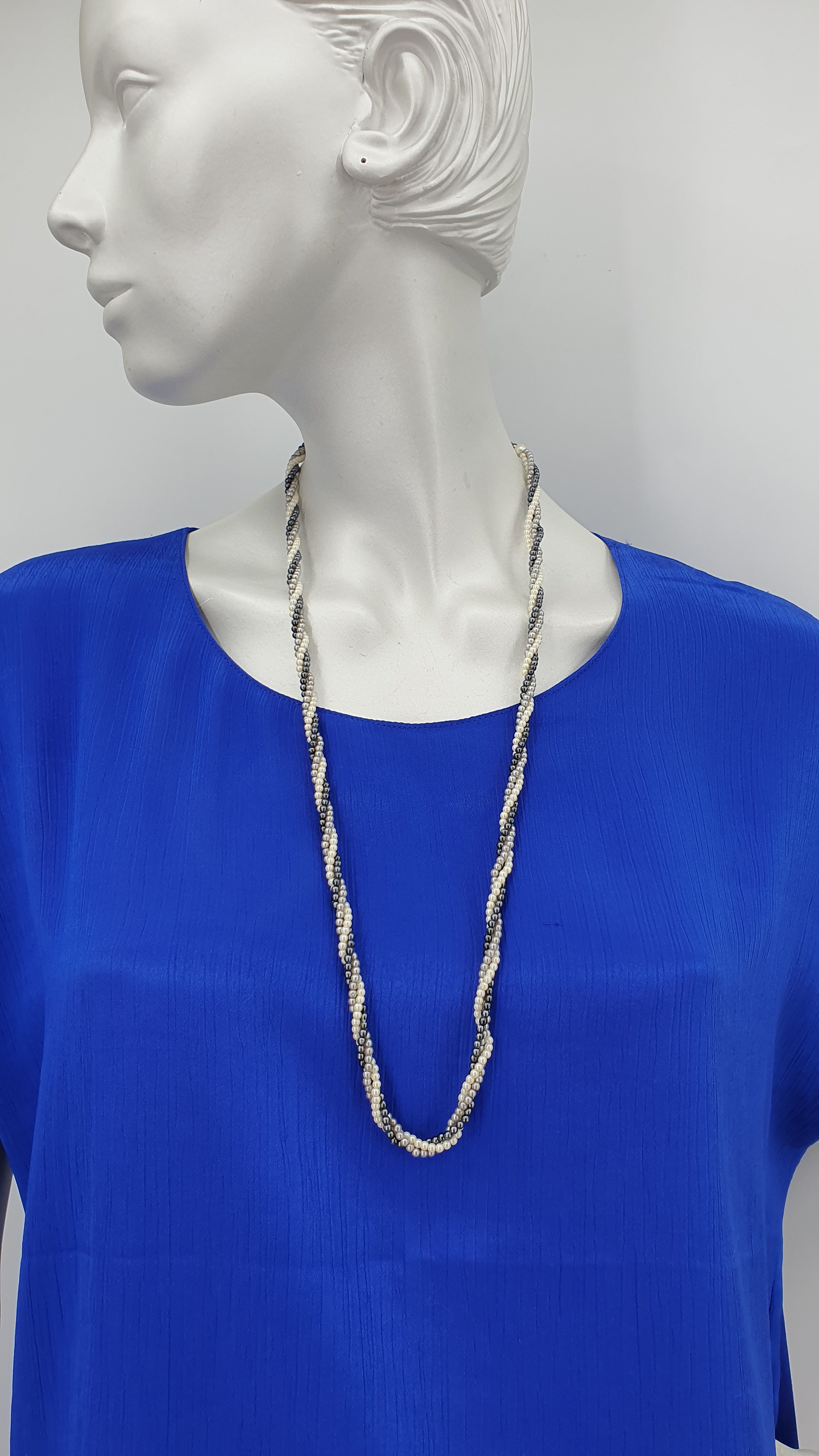 Black-gray-white pearl necklace, length 75cm
