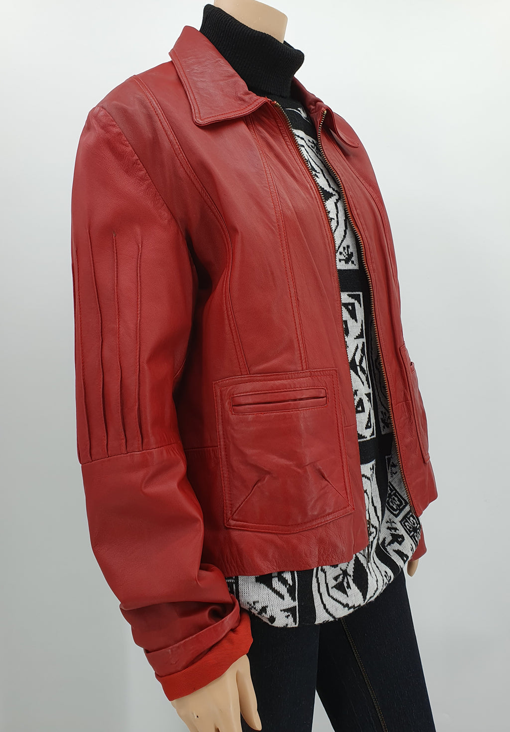 Marciano, red short leather jacket, 80s-90s, size 42-44