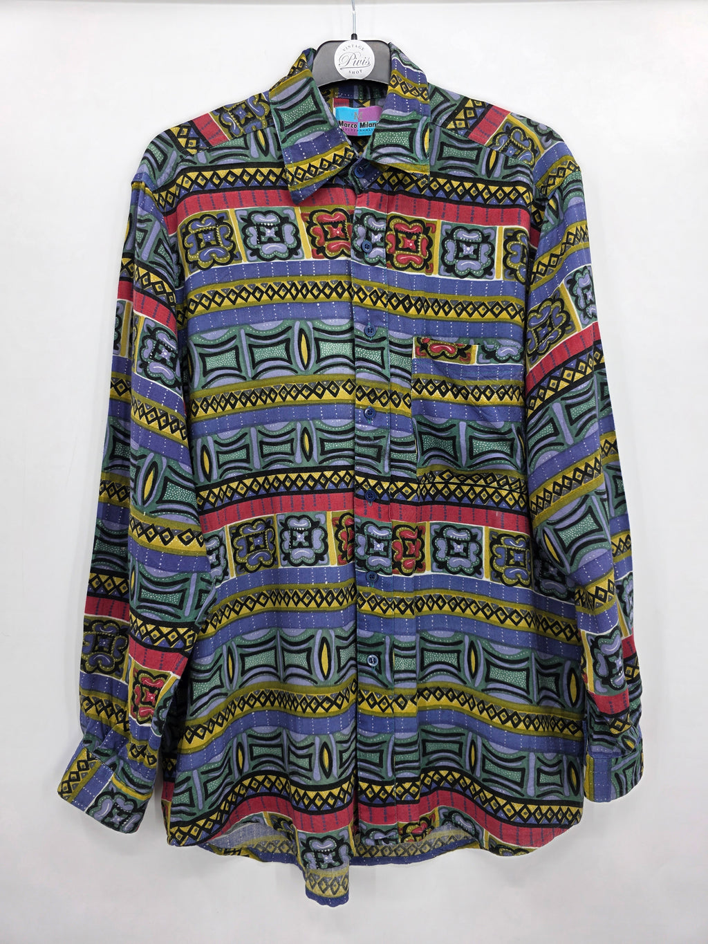 Marco Milani, colorful men's viscose shirt from the 90s, size S