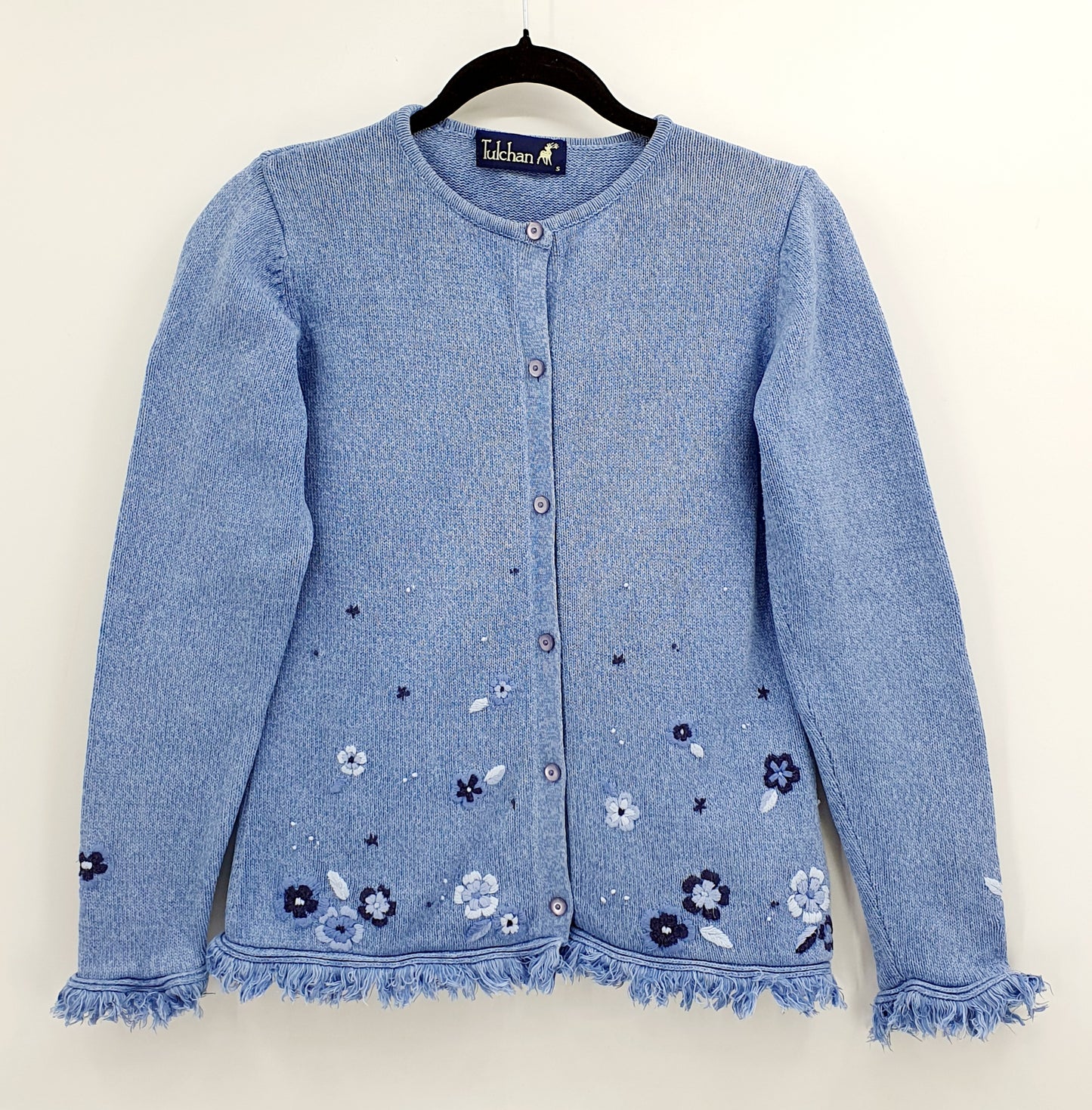 Tulchan, light blue embroidered cardigan, size 34-36