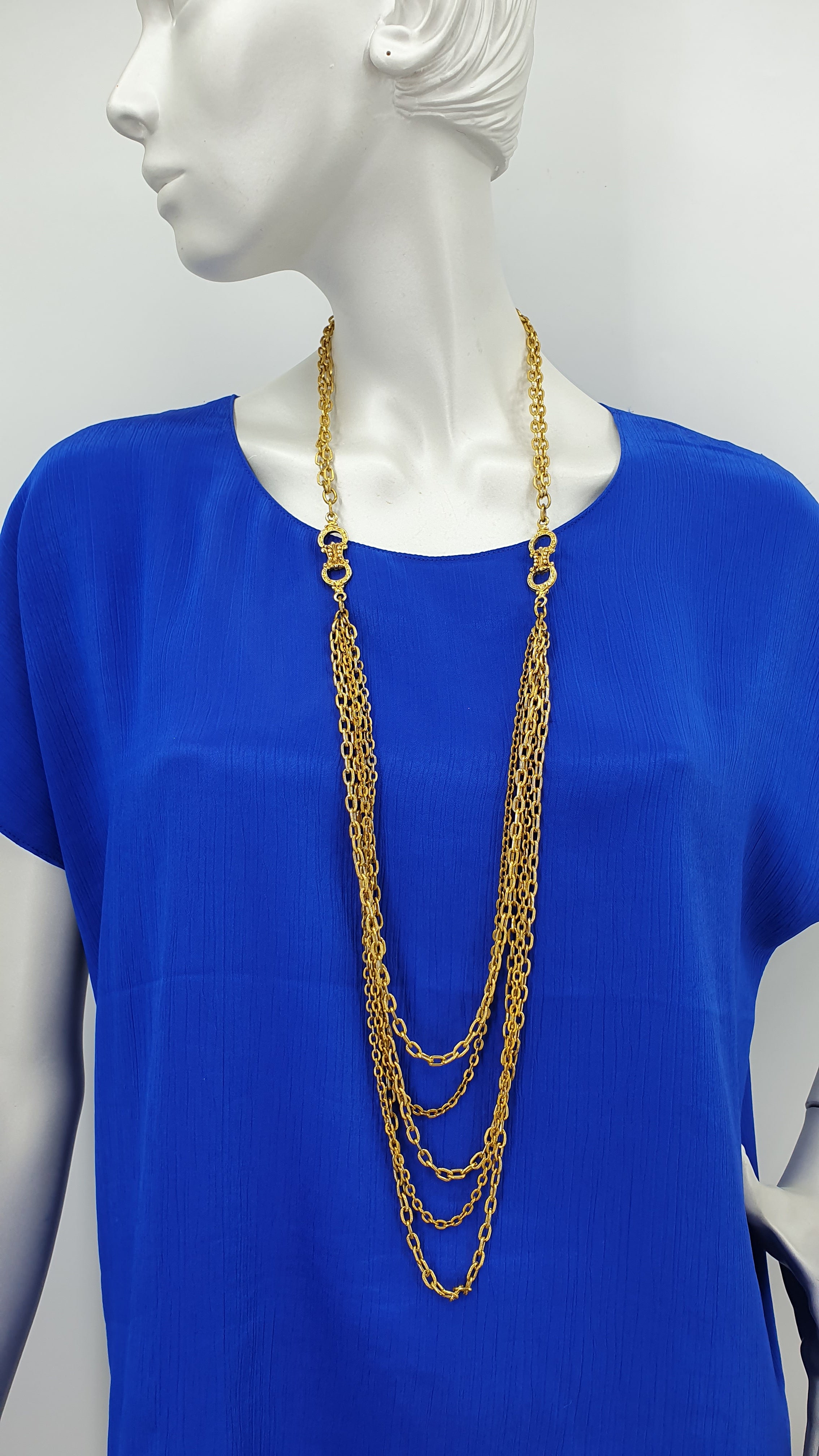 Multi-piece gold-colored necklace from the 90s, length 108cm