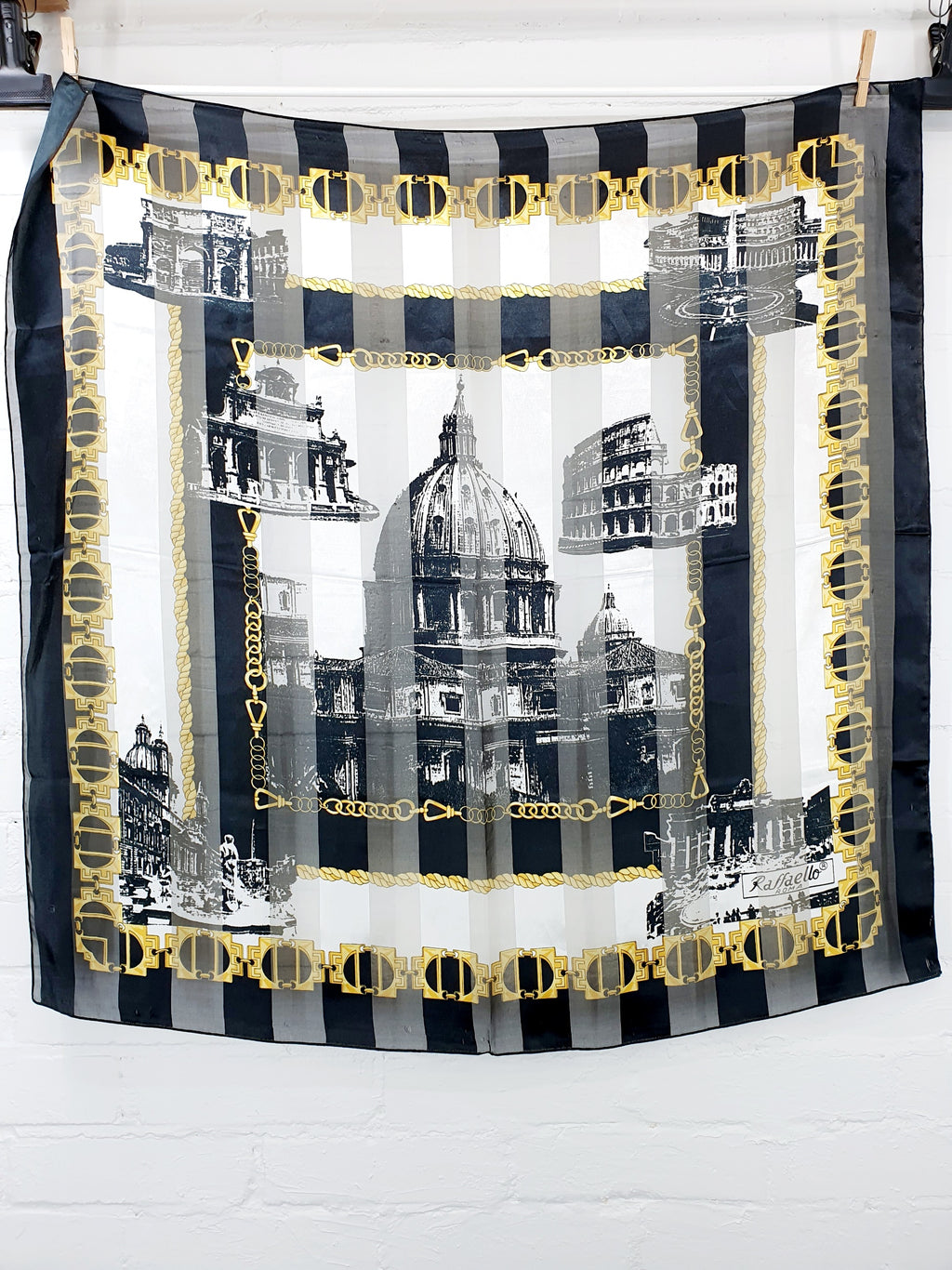 Raffaello, Rooma-aiheinen iso huivi, large italian vintage scarf, huivi avattuna