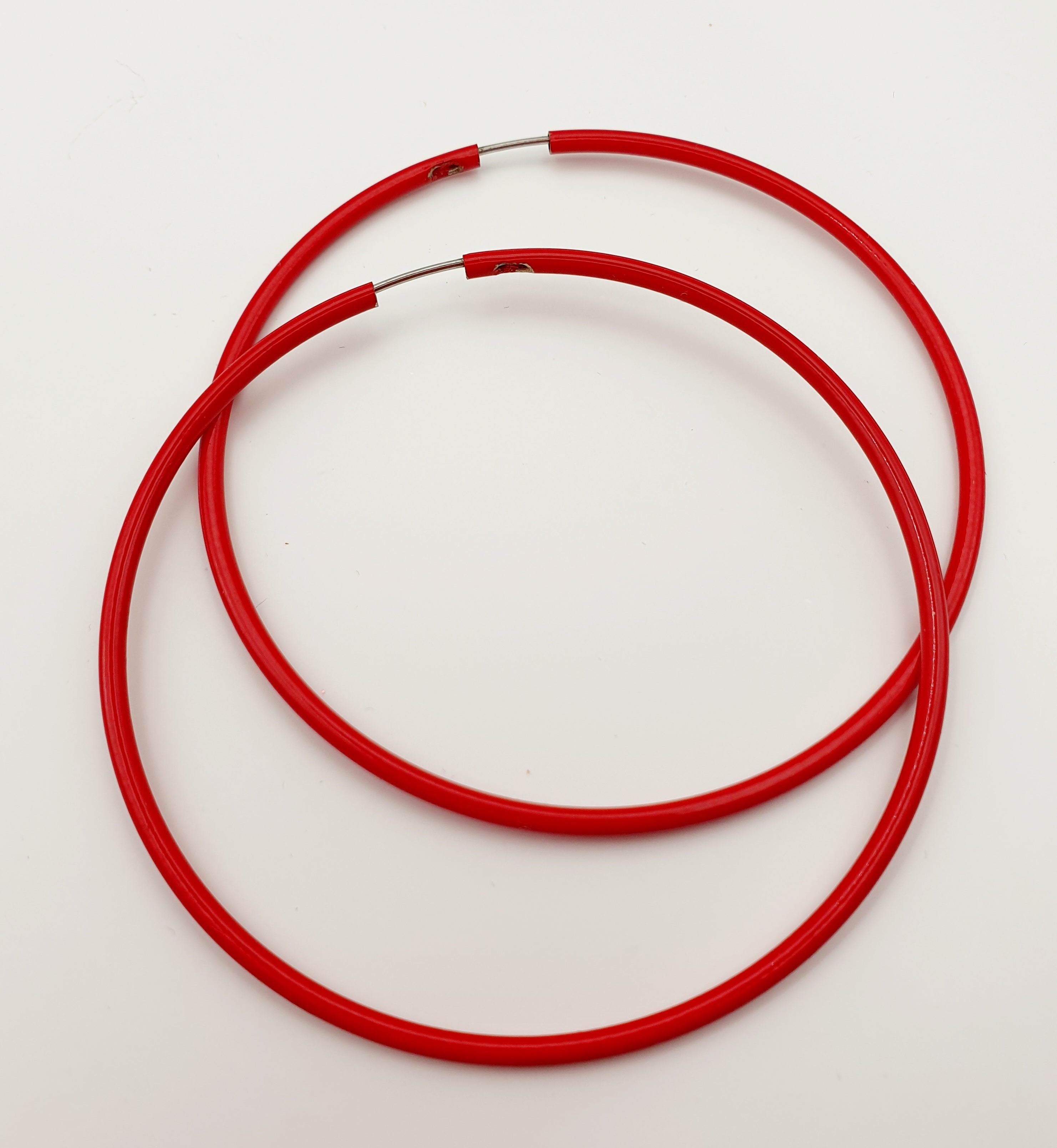 Large metal earrings from the 80s-90s, pink/red