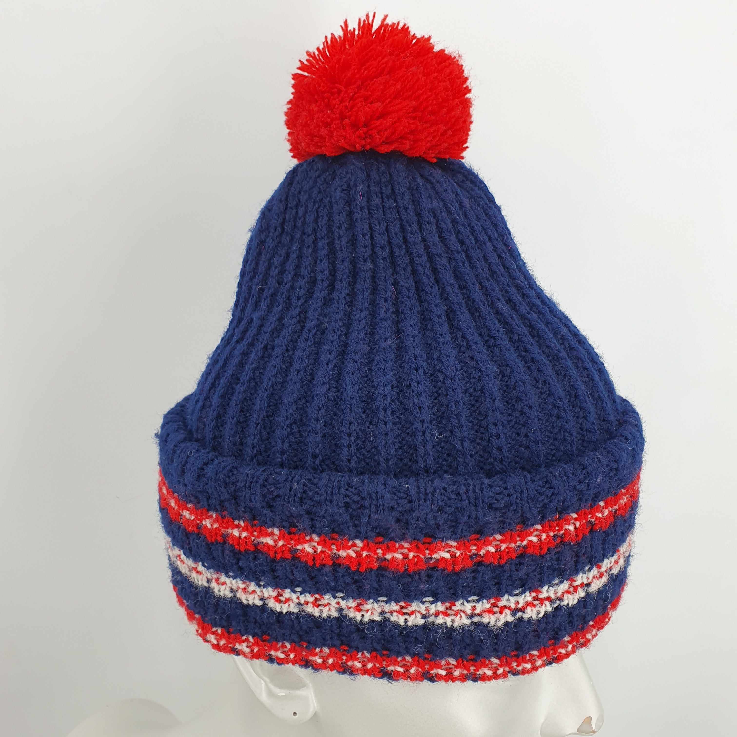 Dark blue tassel beanie from the 70s-80s