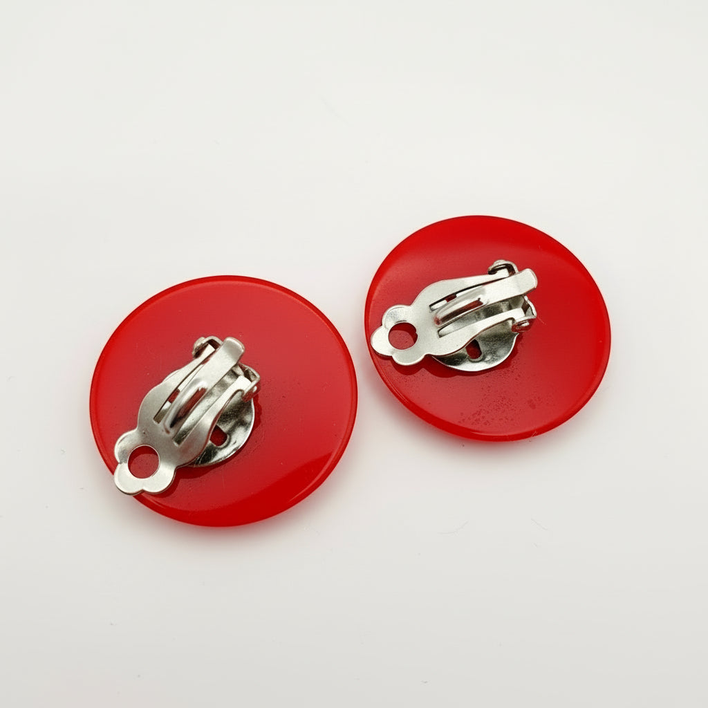 Punaiset klipsikorvakorut 80-luvulta Kuva takaa