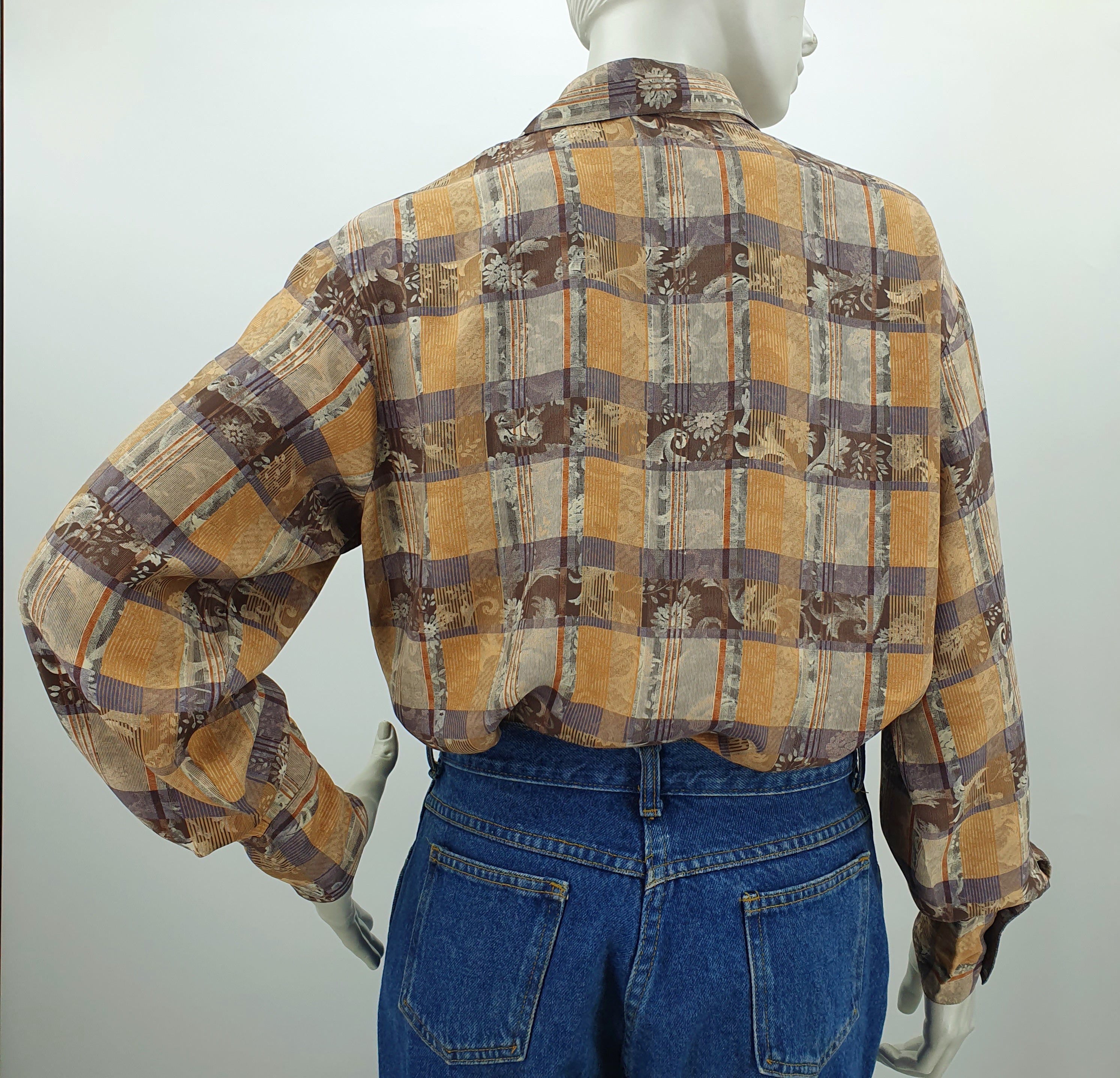 Beige-blue viscose shirt from the 90s, 38-40