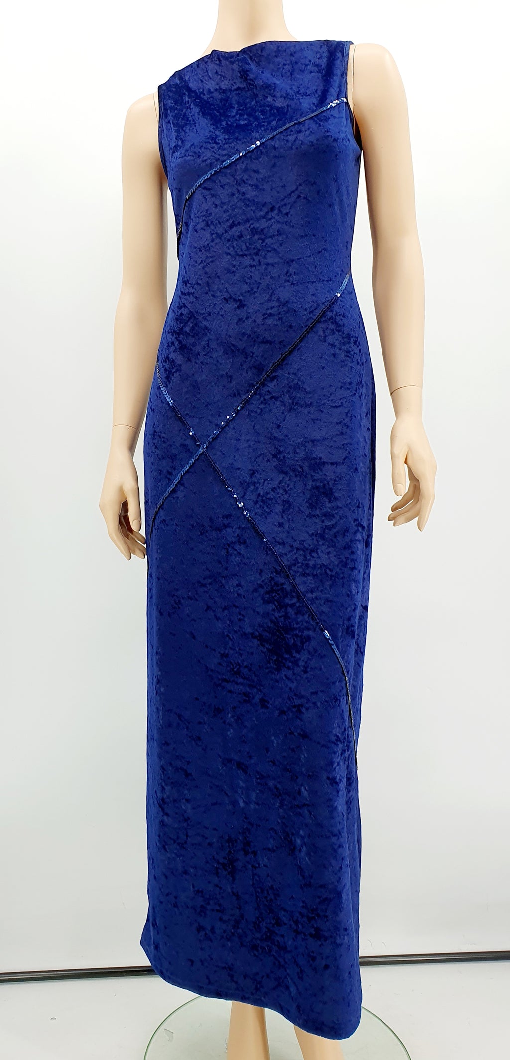 Blue velvet maxi dress from the 90s, size 34-36