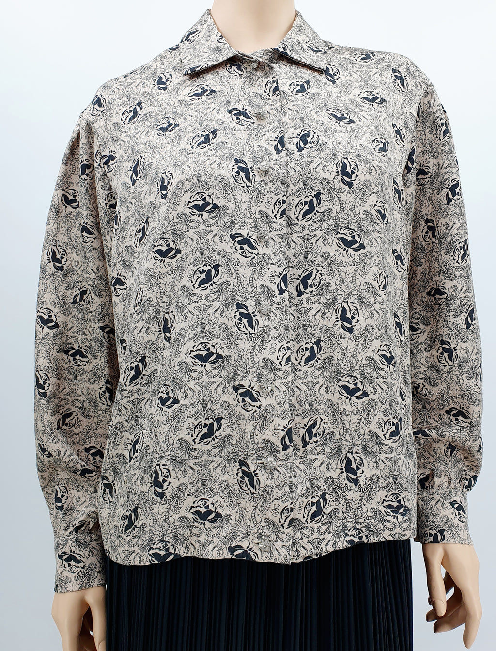 Festive 80s shirt blouse, beige/black, size (42)44