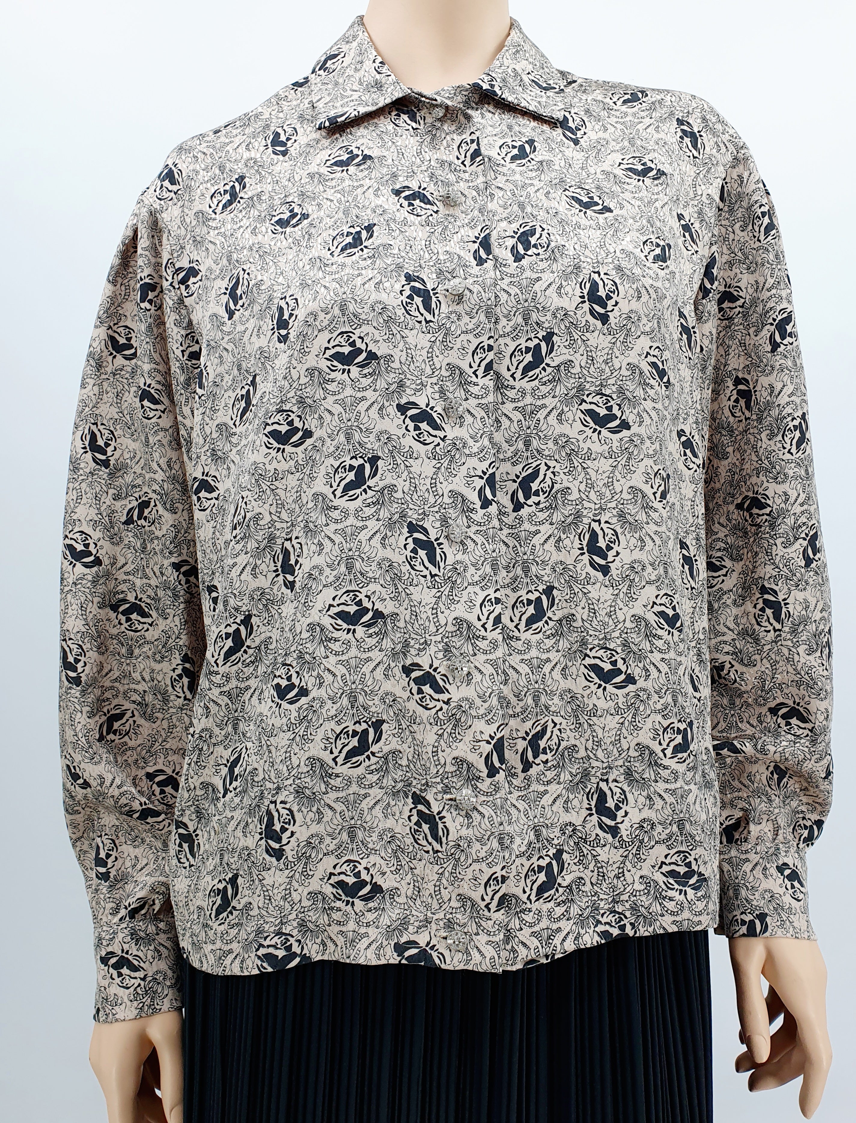 Juhlava 80-luvun paitapusero, beige/musta, koko (42)44