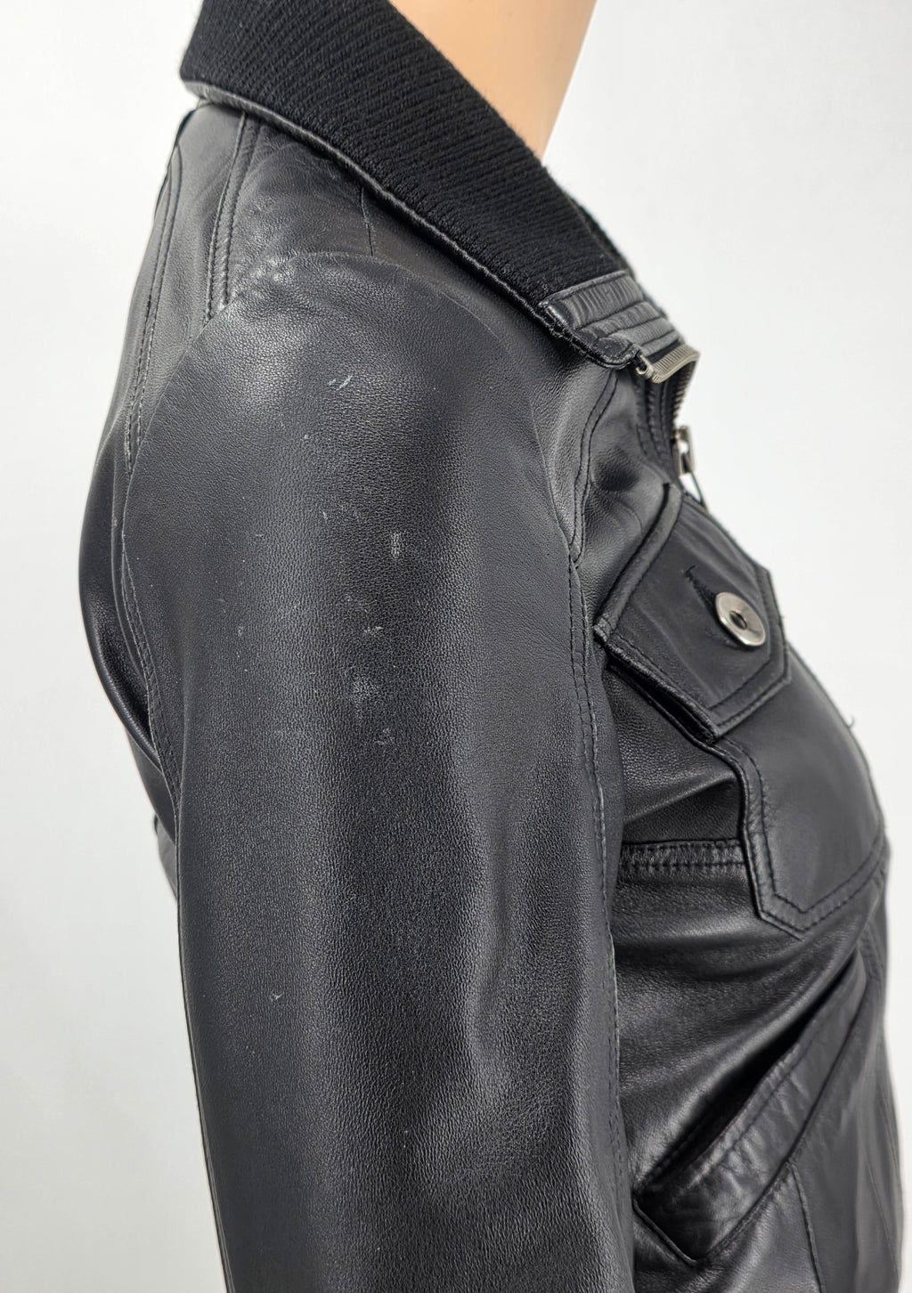 Bruno Zaragoza, Y2K Italian black leather jacket, size 34-36