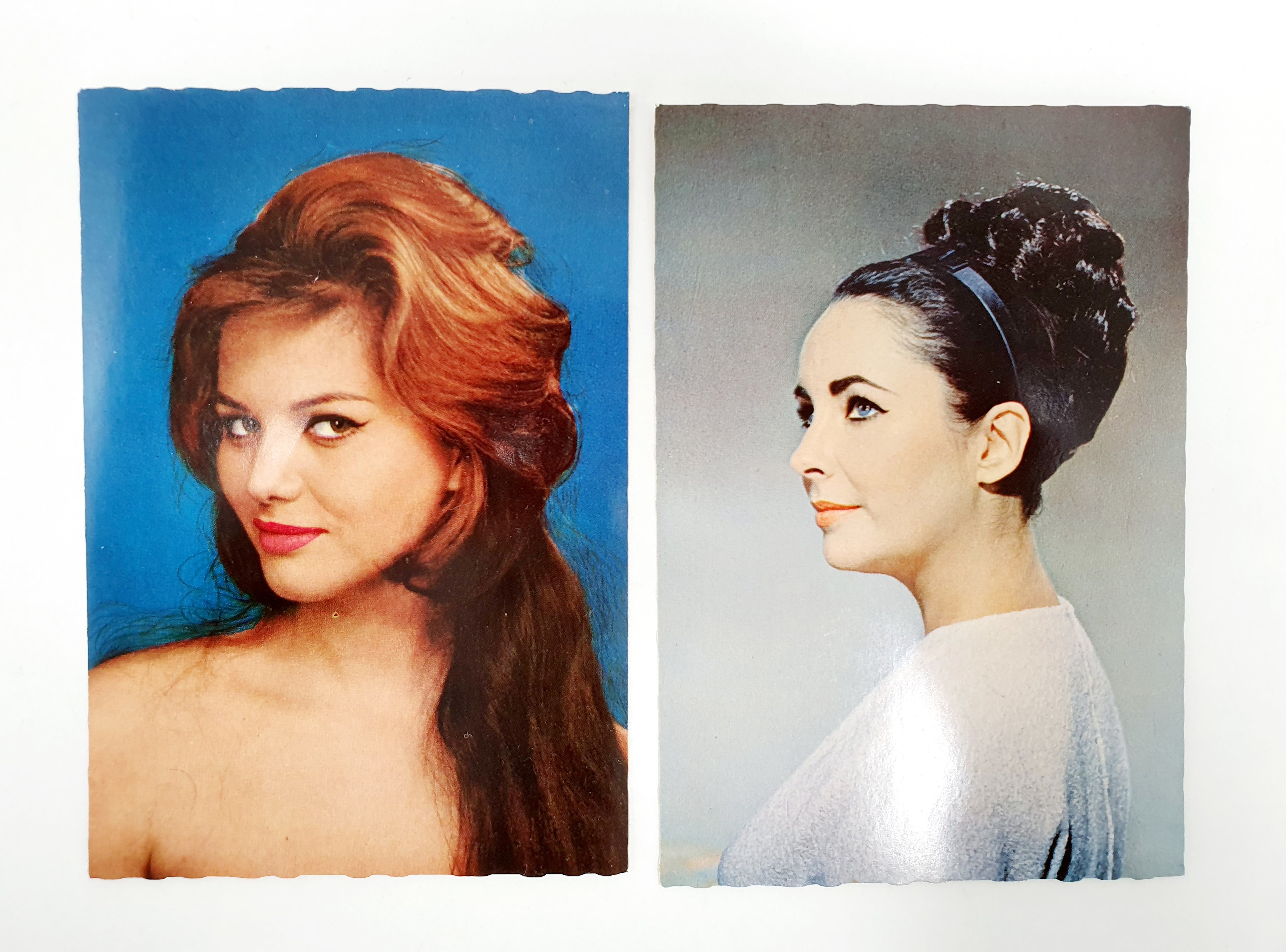 Old movie star postcards, Claudia Cardinale and Elizabeth Taylor