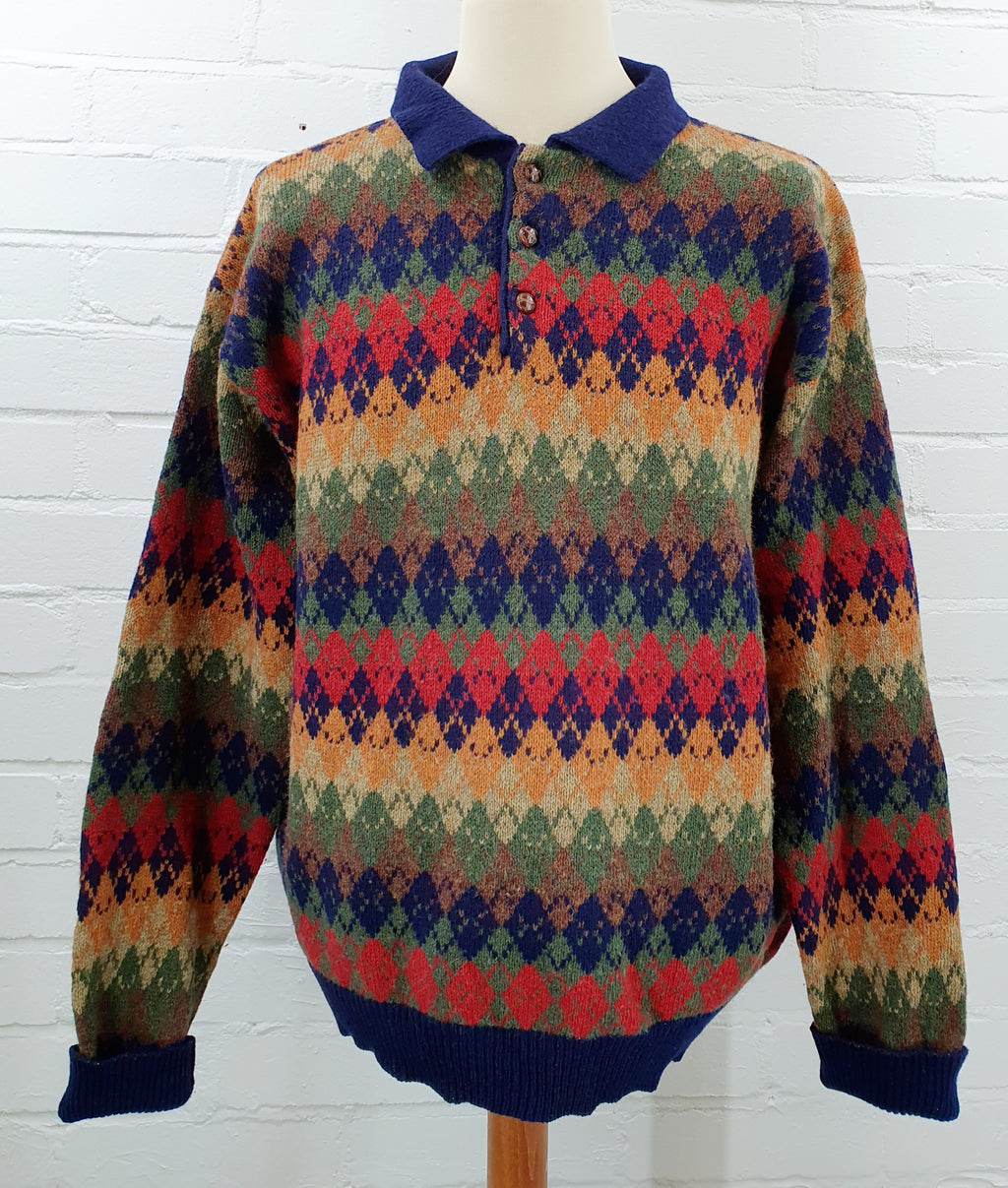 Värikäs vintage villapaita miehelle, 90-luvulta