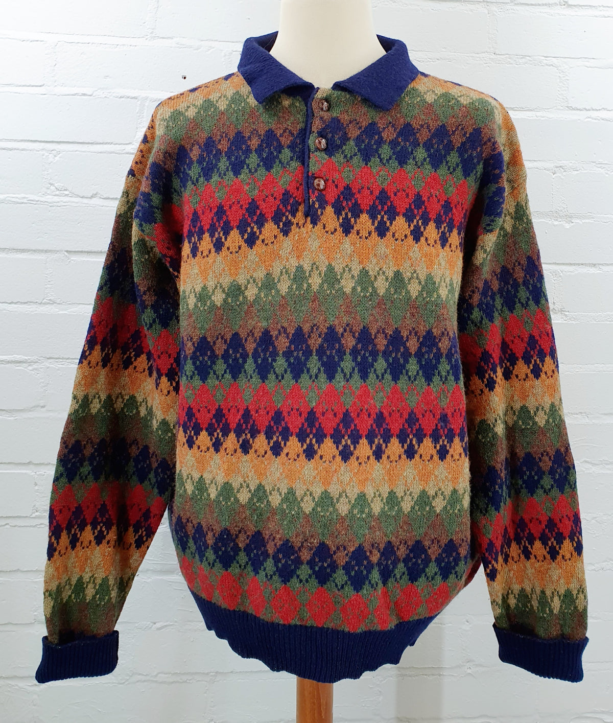 Värikäs vintage villapaita miehelle, 90-luvulta