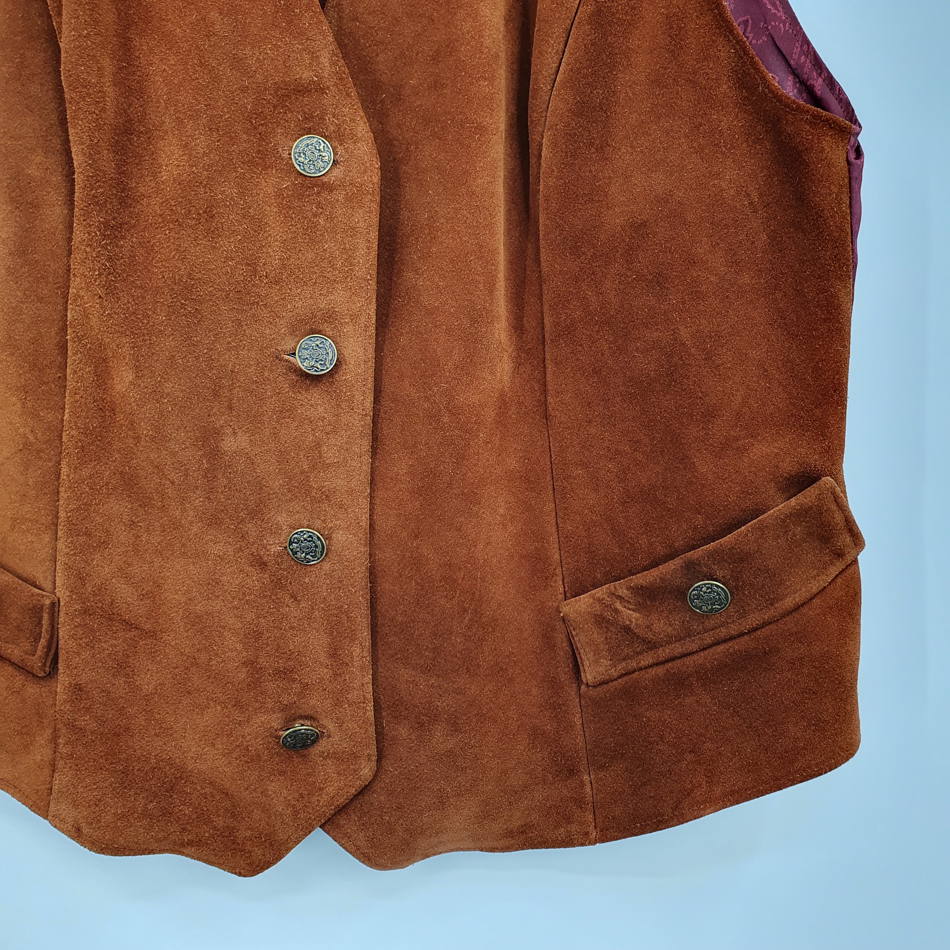 Cognac brown women's suede vest, size 38