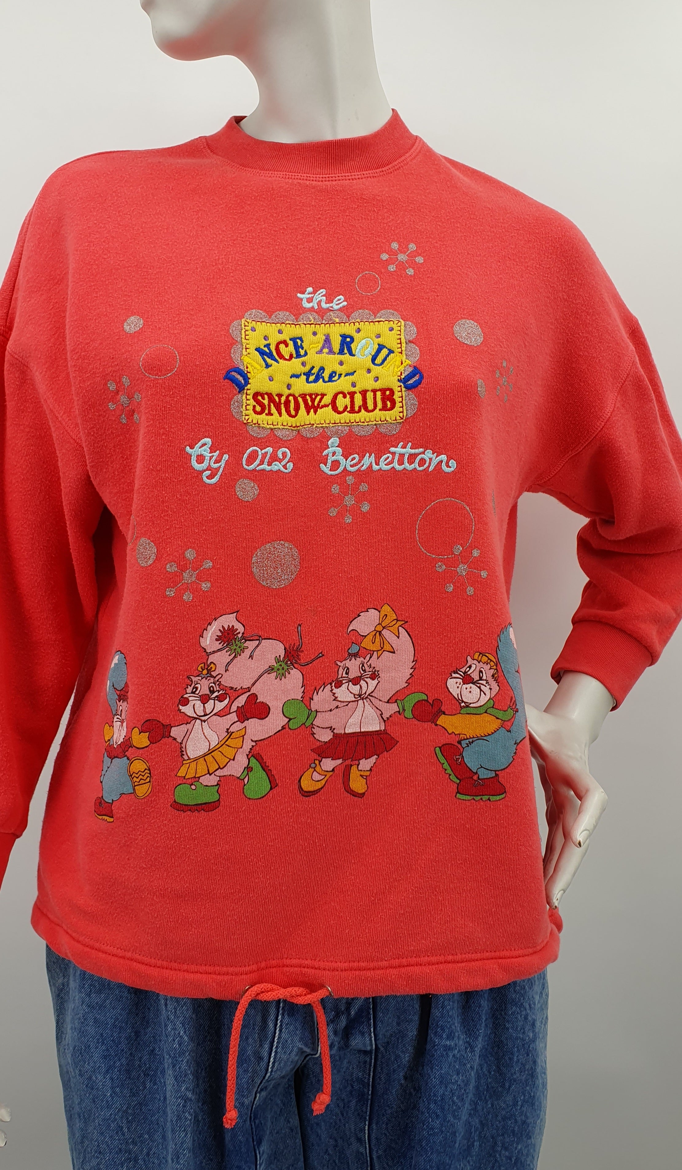Benetton, coral red sweatshirt from the 80s-90s, size 34-36-(38)