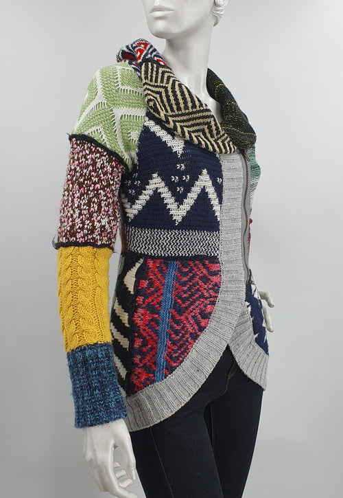 Desigual, colorful cardigan with zipper, size 34-36