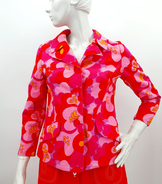 Finnish vintage floral cotton jacket, 60s-70s, size 34-36