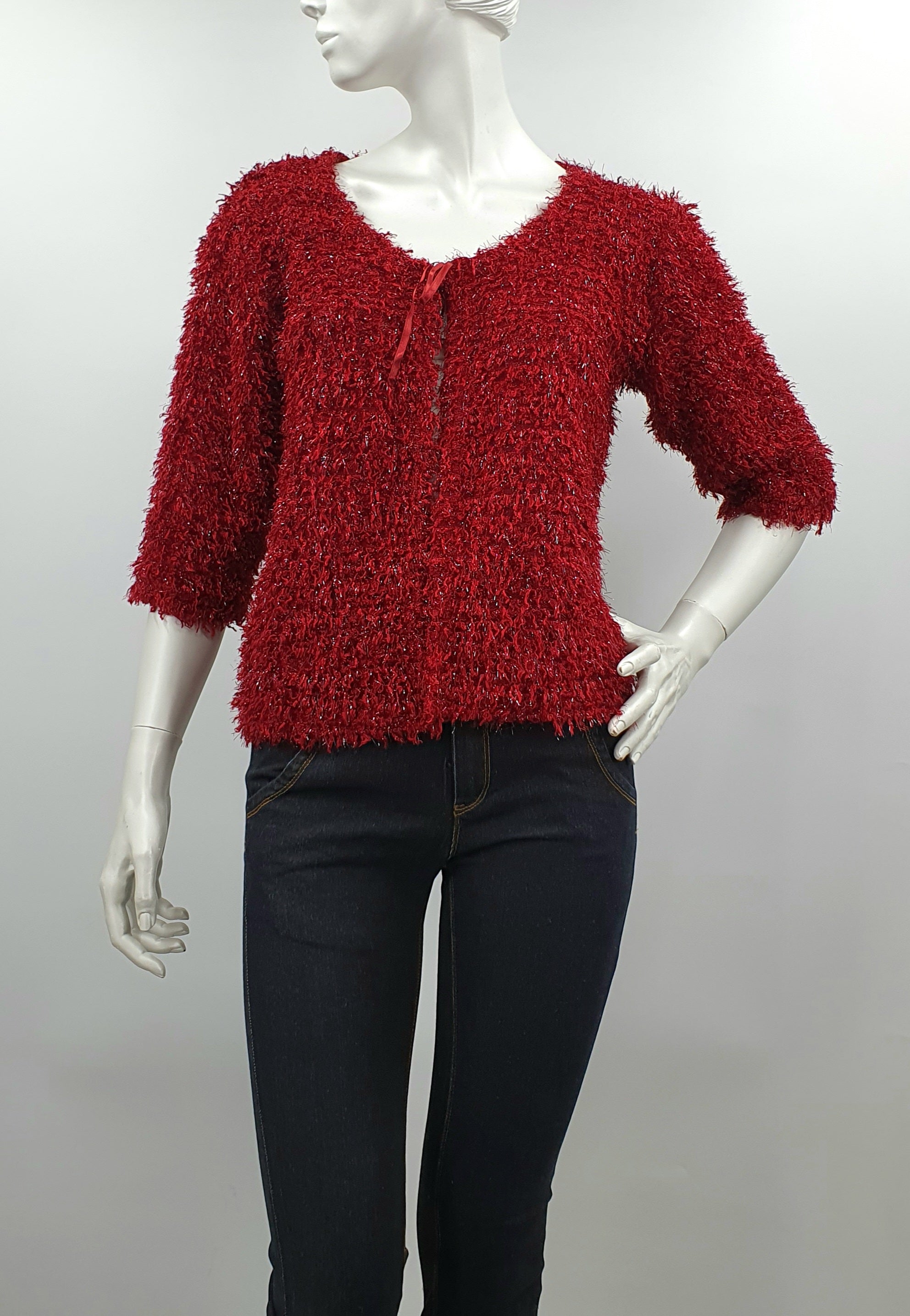 Premiere Collection, tummanpunainen kimalteleva neulejakku, koko 36