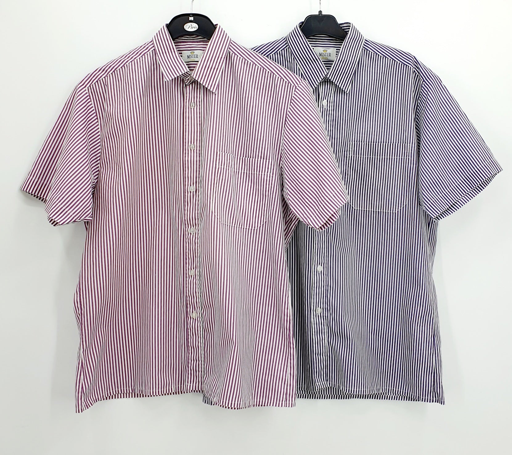 Mister Quality, striped men's shirt from the 80s, pink/blue, size M