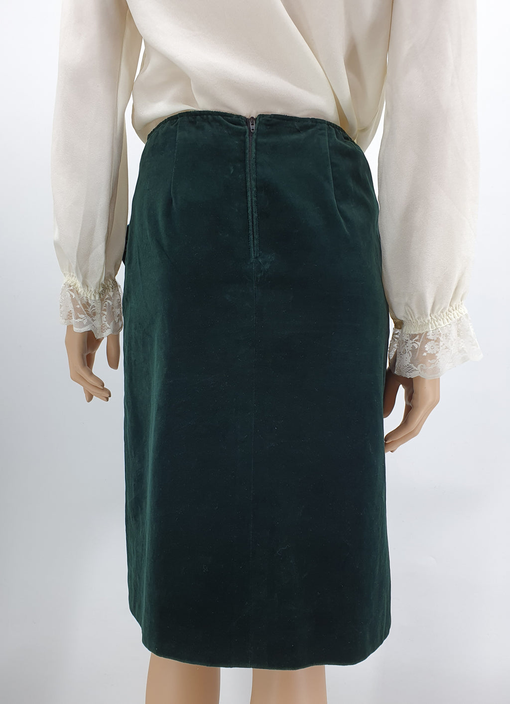 Italialainen samettihame, väri metsänvihreä, vyötärö 68-72cm, koko 34-36