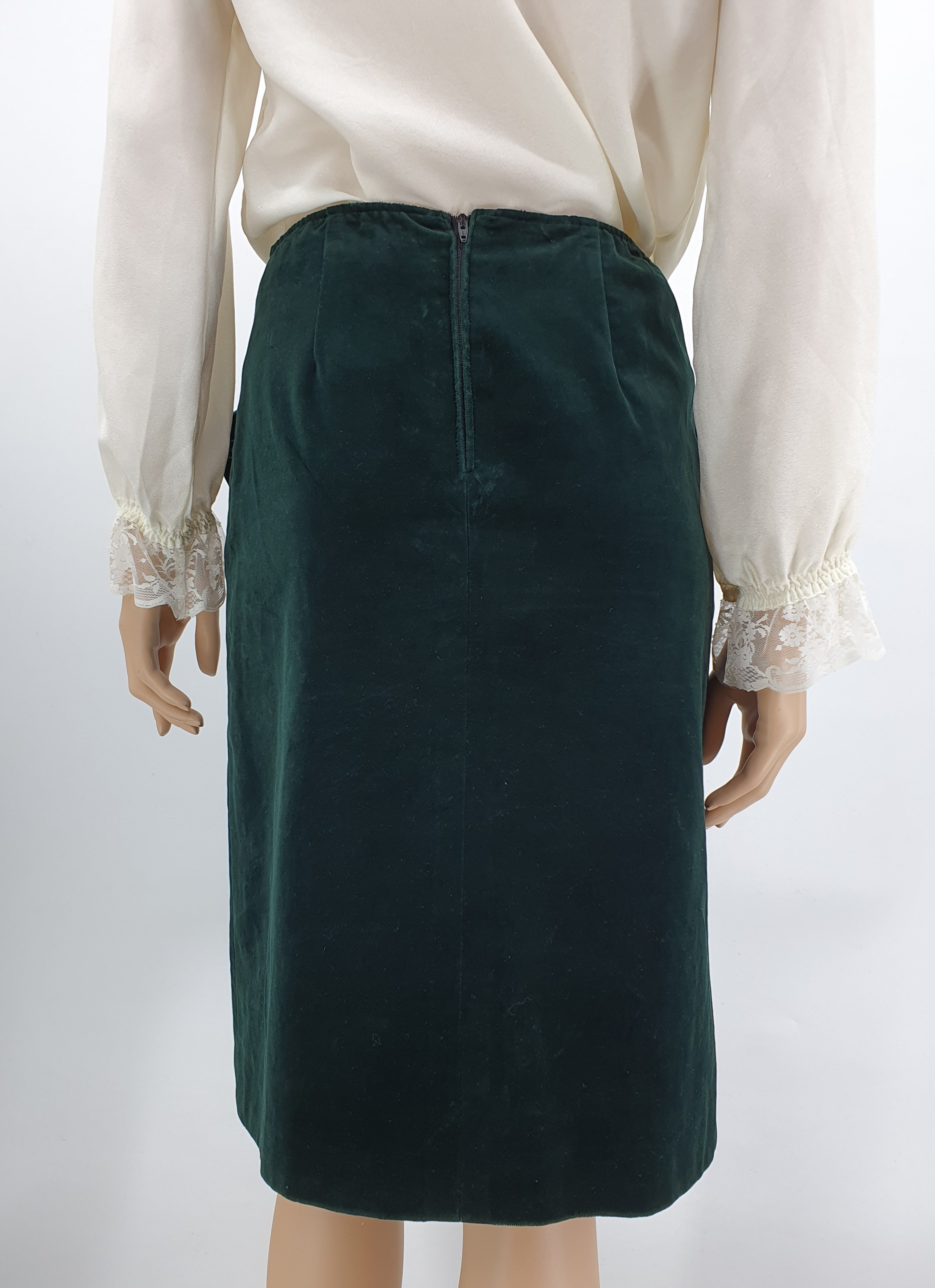 Italialainen samettihame, väri metsänvihreä, vyötärö 68-72cm, koko 34-36