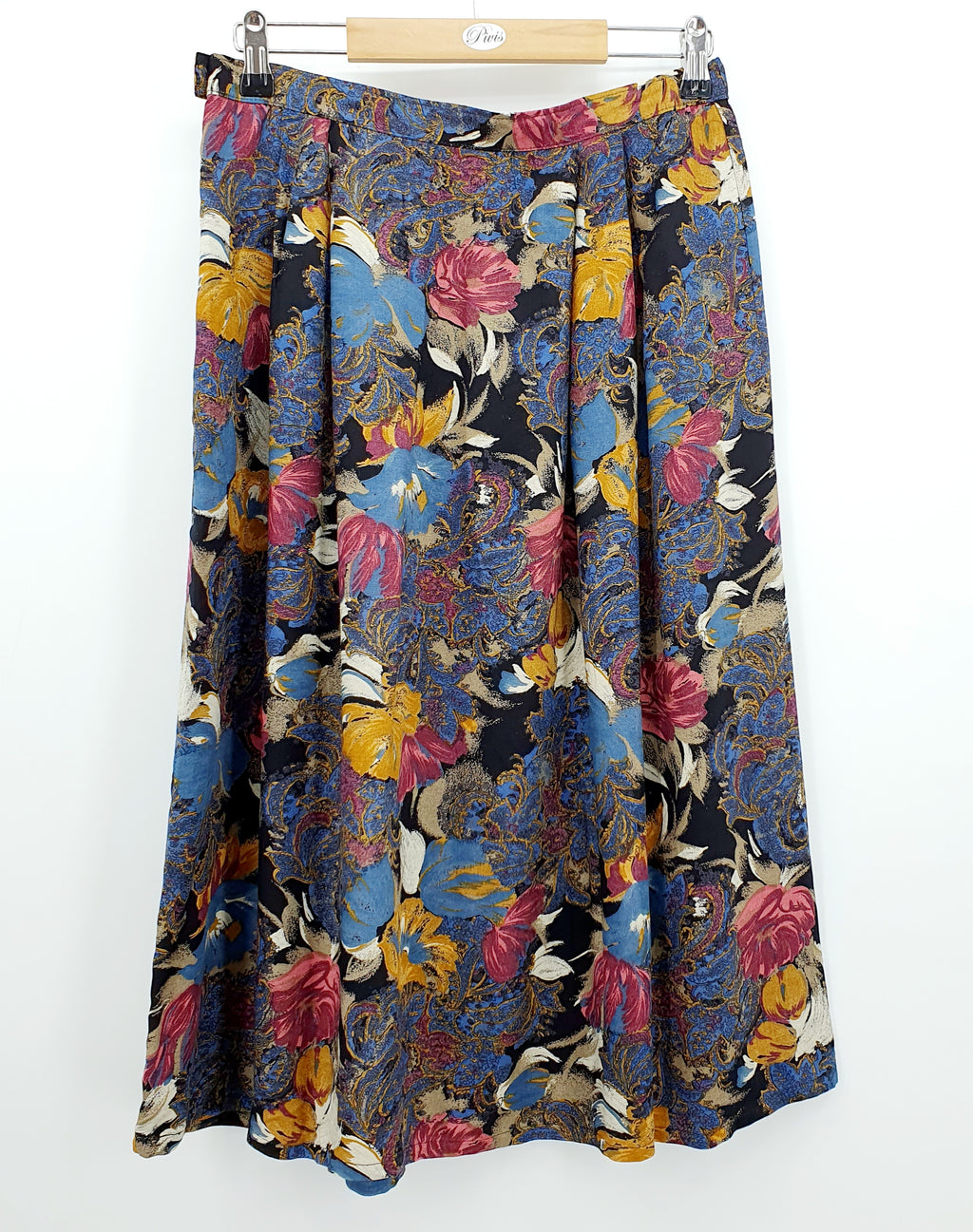 Floral patterned viscose skirt from the 80s-90s, waist 74cm, size 36(38)