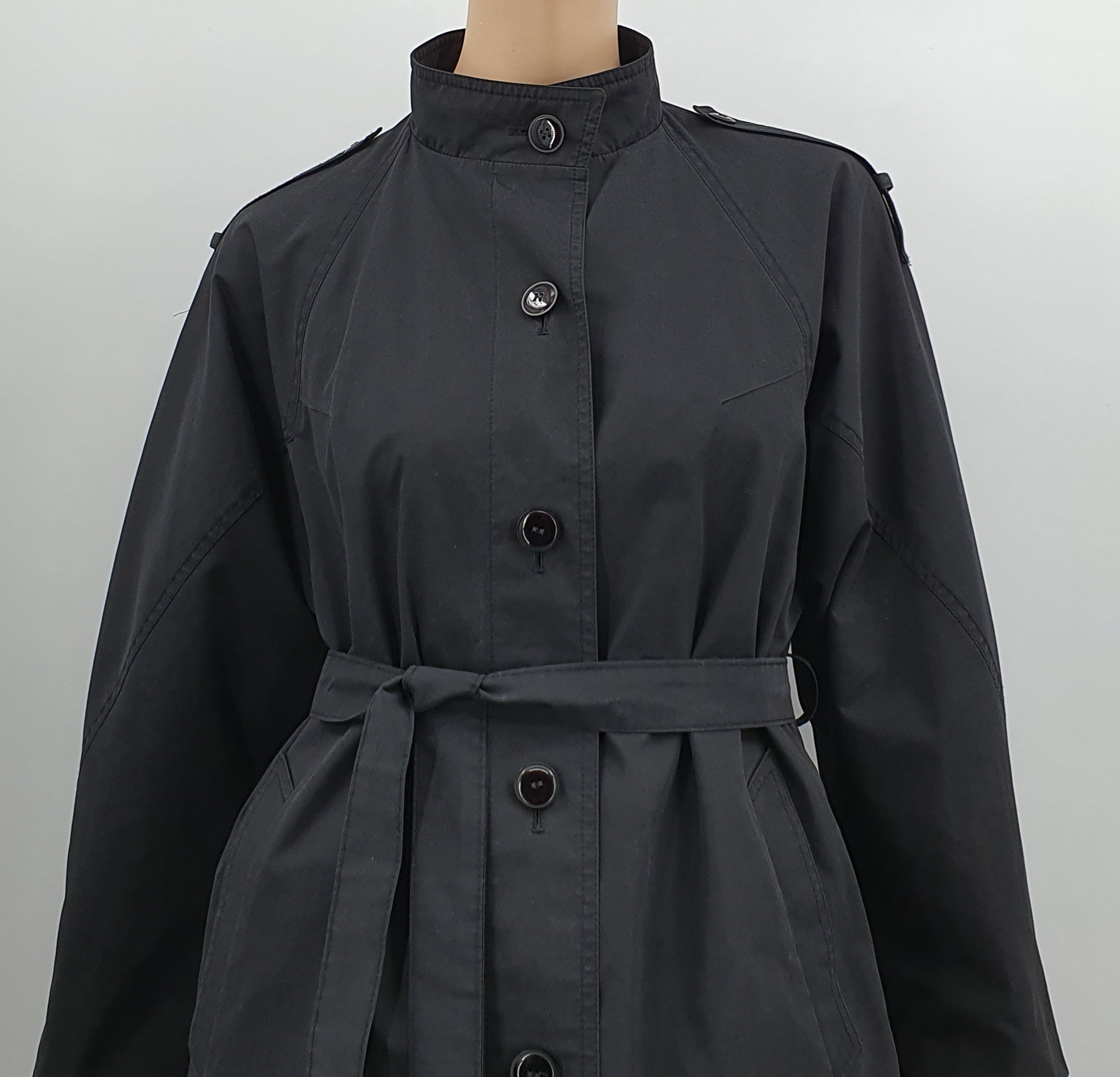 Lacoda, women's mid-length black trench coat from the 70s-80s, size 34-36-38