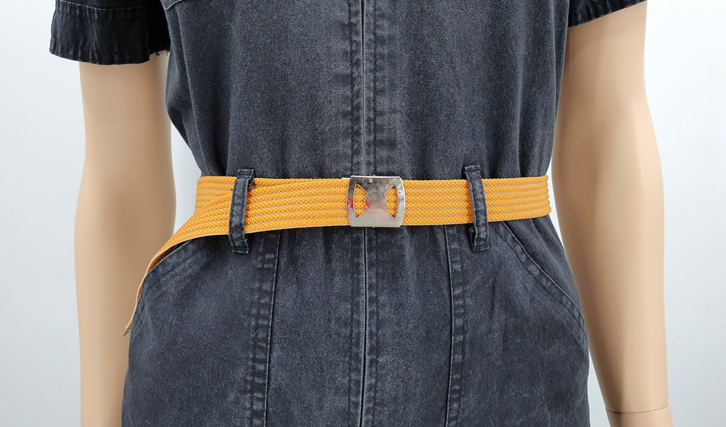 Narrow textile belt from the 80s, gray-orange, length 90cm