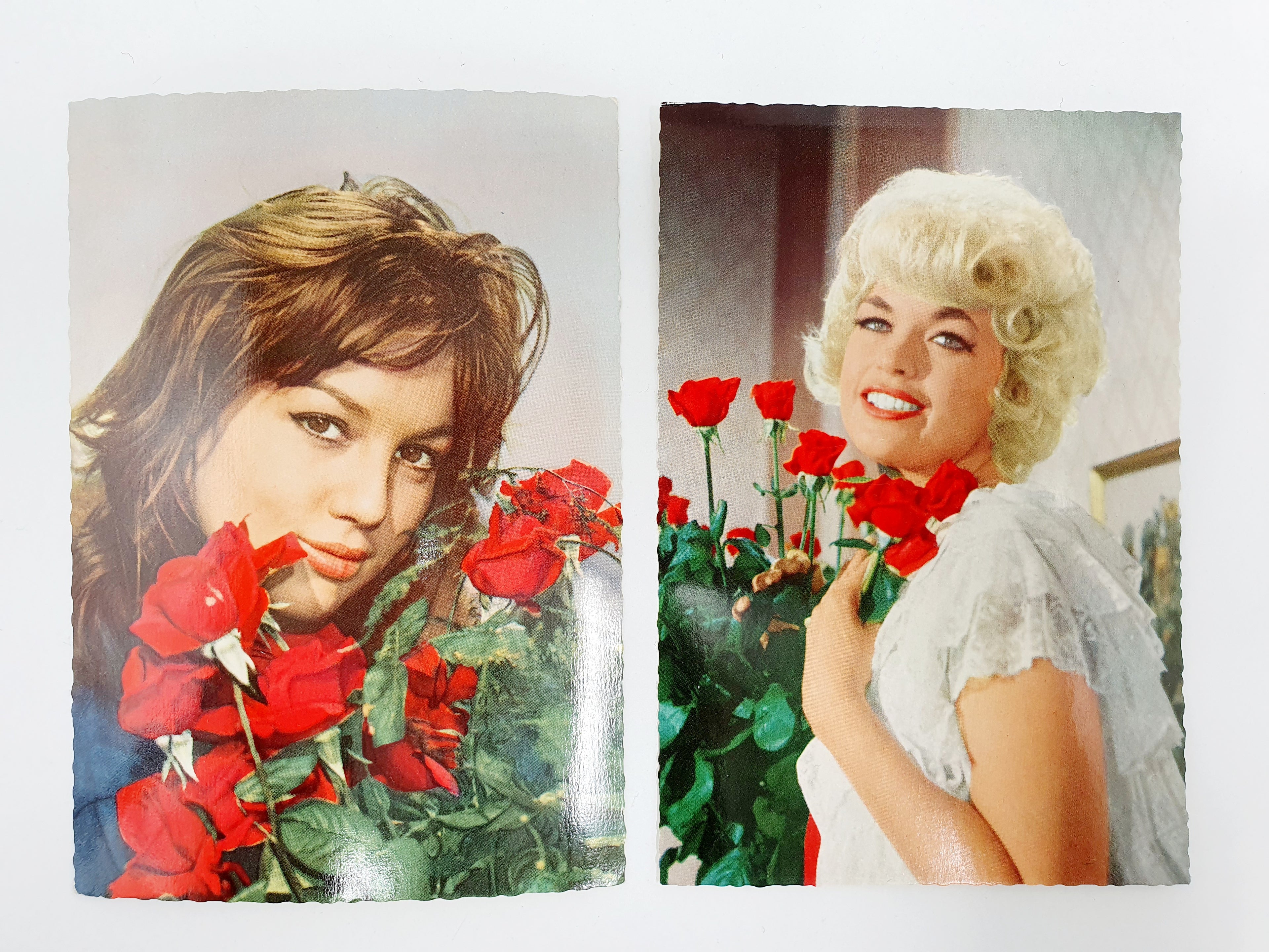Old movie star postcards, Jayne Mansfield and Mylene Demongeot