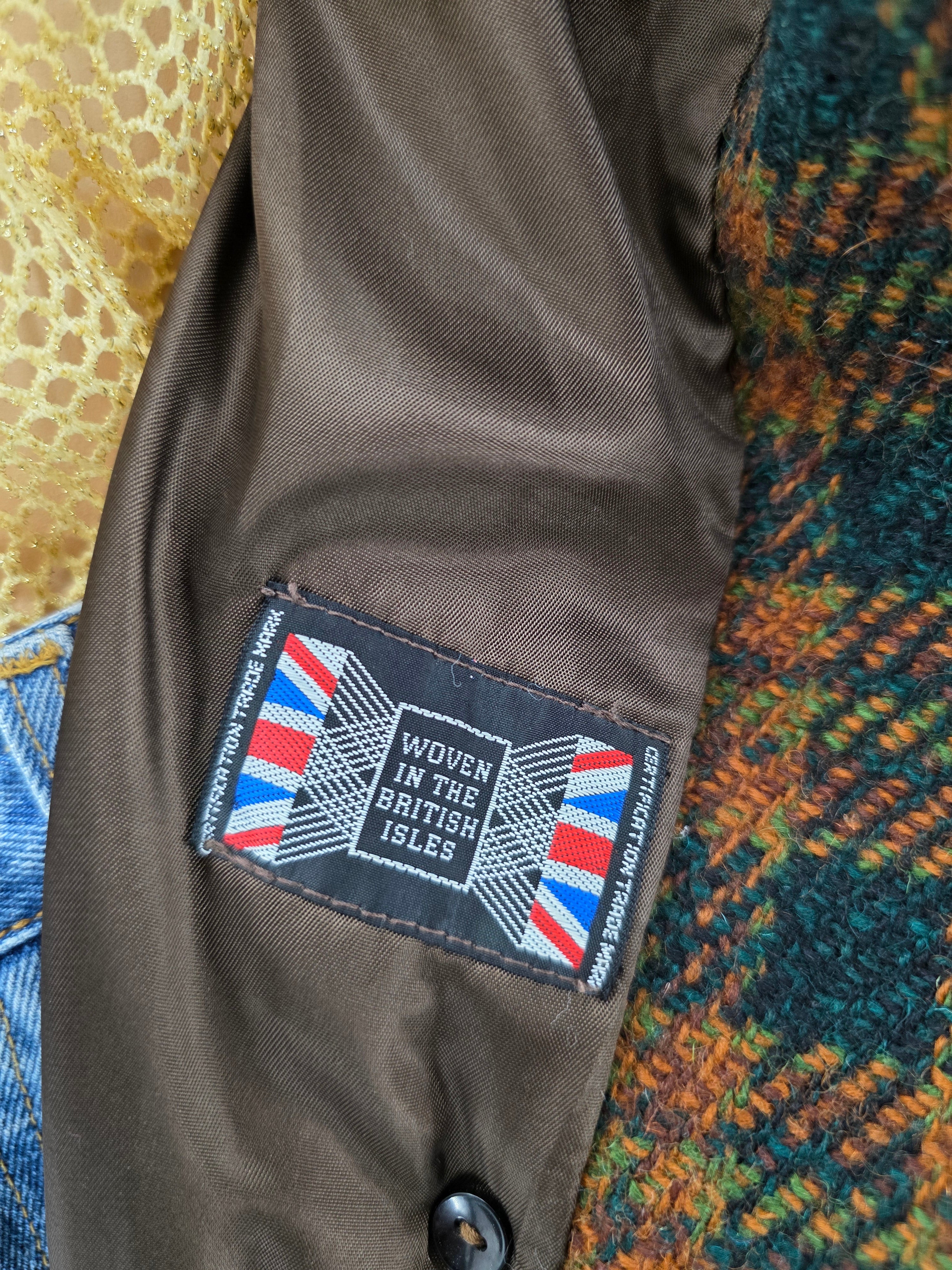 Ruutukuvioinen villakangastakki 50-60-luvulta, koko 36/38