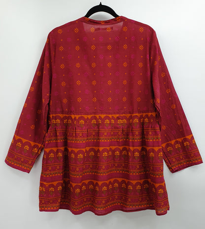 Gudrun Sjöden, burgundy cotton tunic from the 2000s, size 40-42