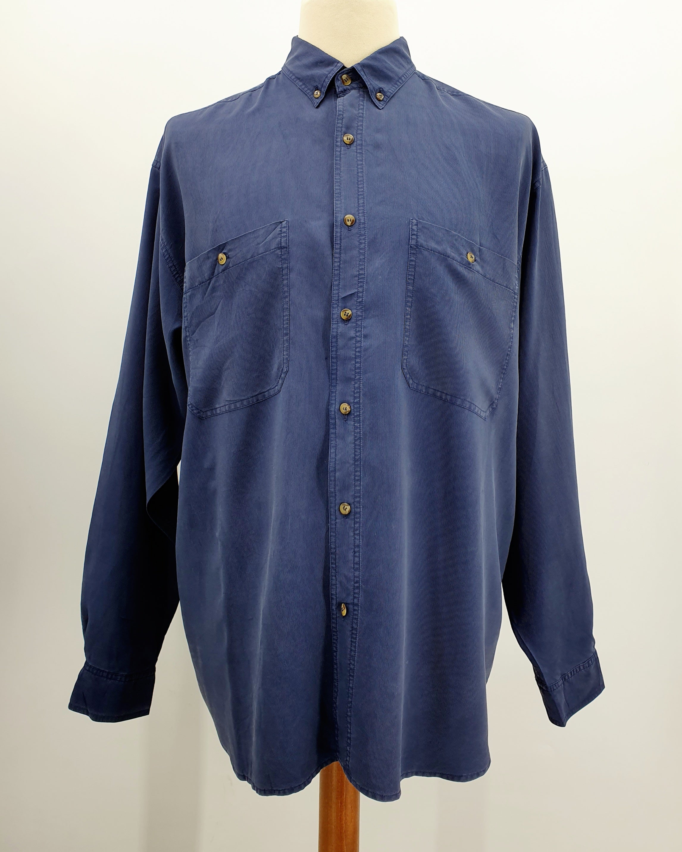 Farkunsininen miesten vintage silkkipaita, 90-luku