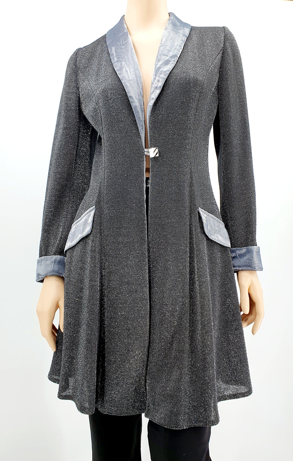 Long party jacket from the 90s, black/silver, size 38(40)