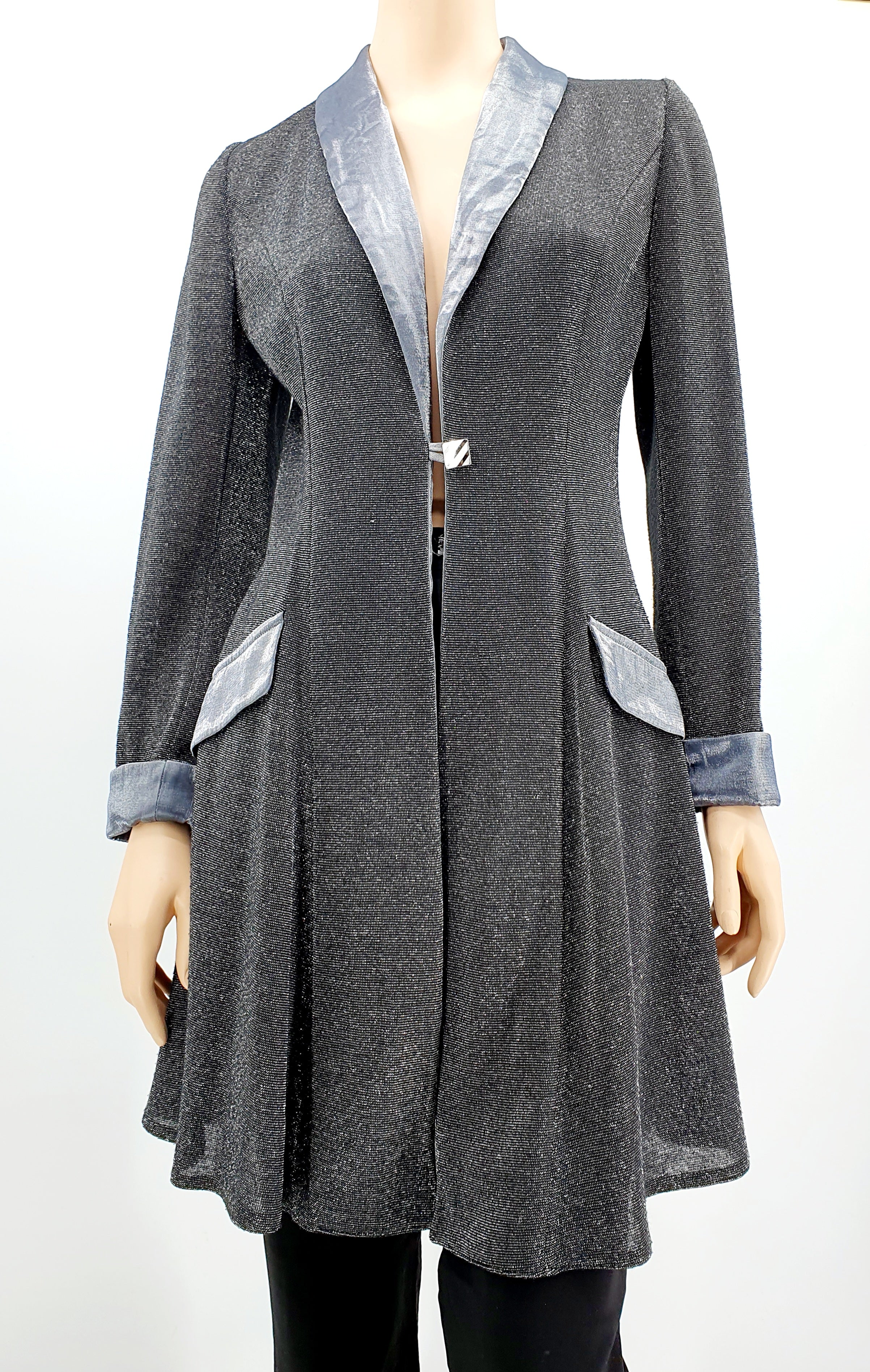 Long party jacket from the 90s, black/silver, size 38(40)