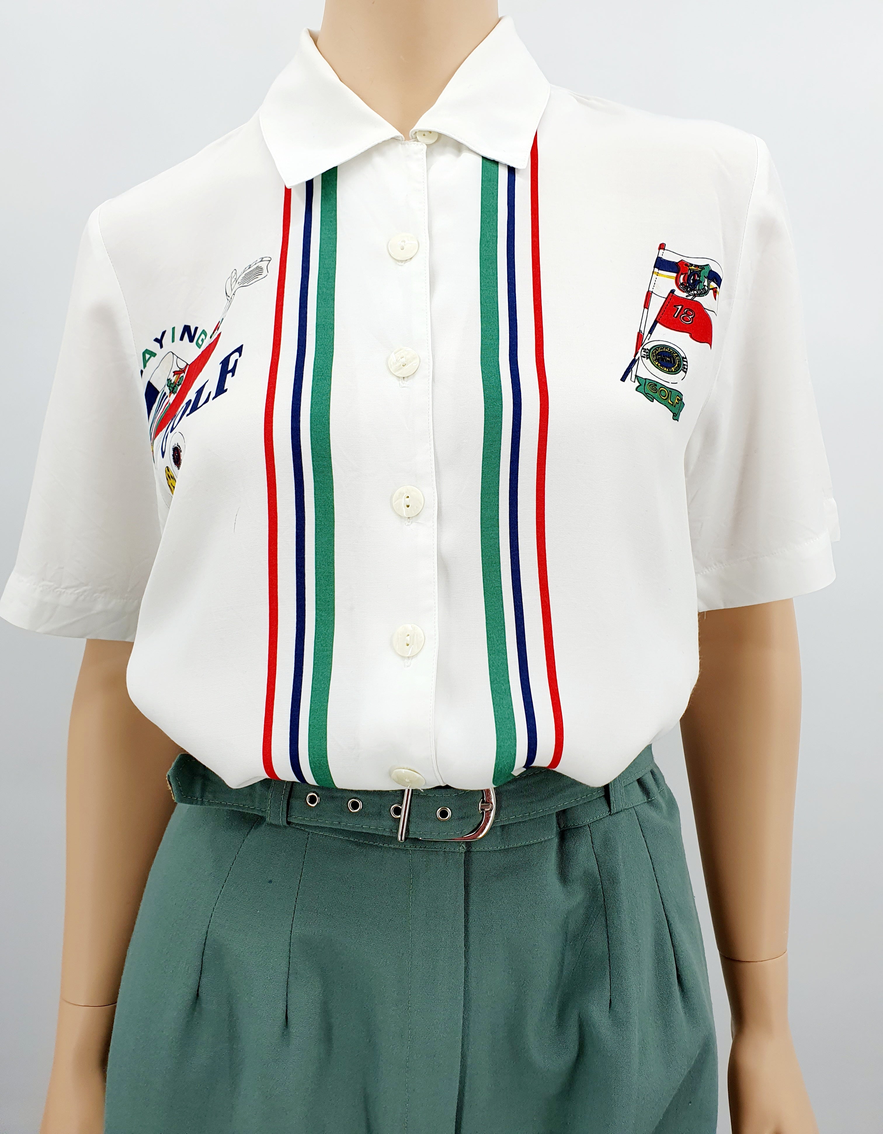 Kellermann, short-sleeved golf-themed women's shirt from the 90s, size 36-38