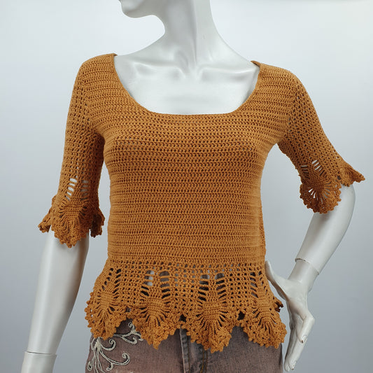 Mustard crocheted sweater, size 34-36