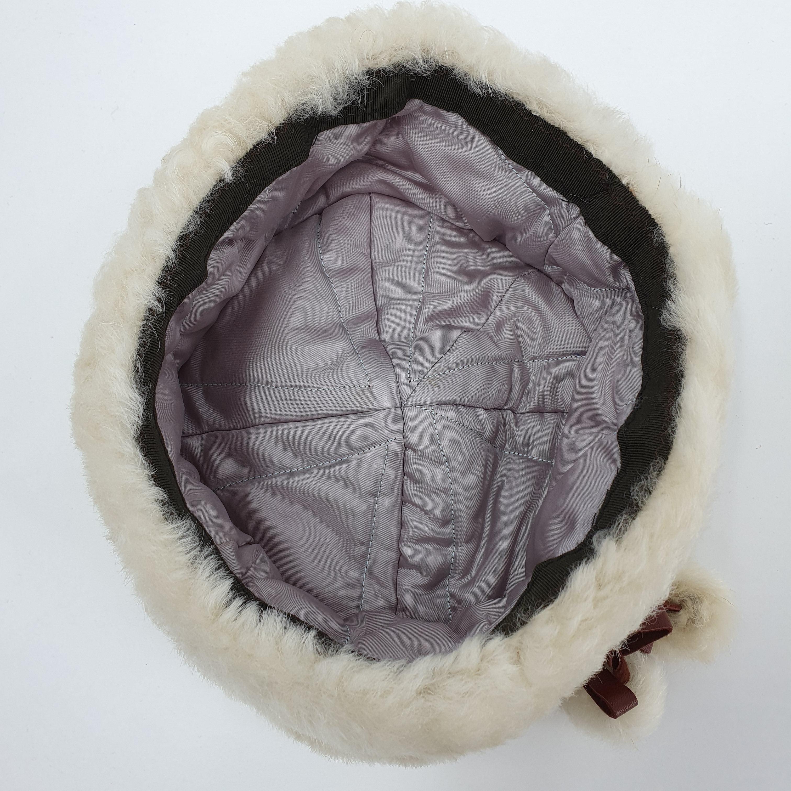 Winter hat from the 70s, light faux fur/reddish leather, 58cm