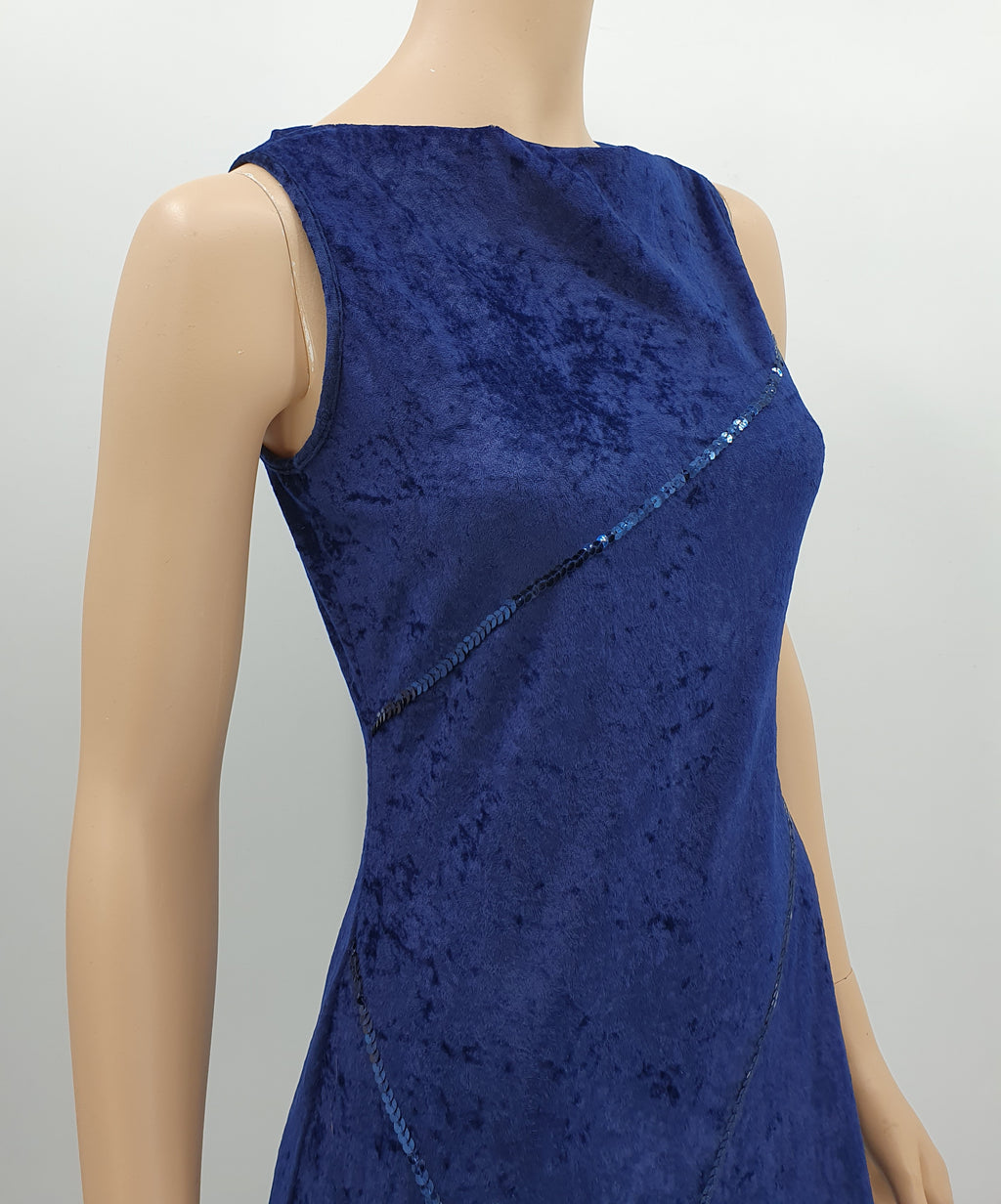 Blue velvet maxi dress from the 90s, size 34-36