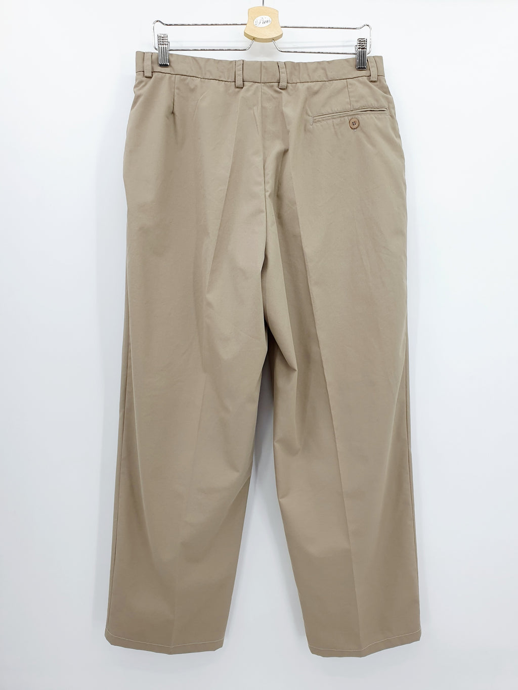 Bruno Altonelli miesten suorat housut 90-luvulta, väri beige, kuva takaa