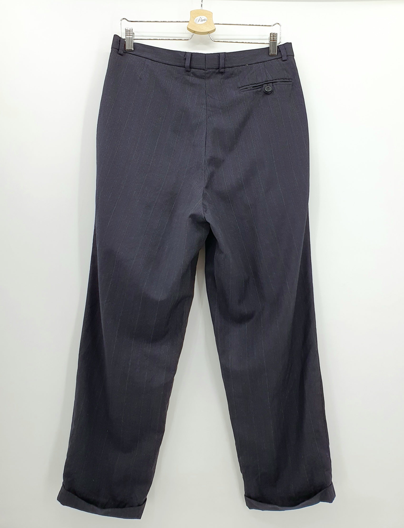 Basie, miesten suorat housut 90-luvulta, väri tummansininen, kuva takapuolelta