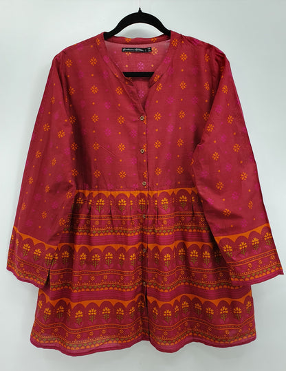 Gudrun Sjöden, burgundy cotton tunic from the 2000s, size 40-42