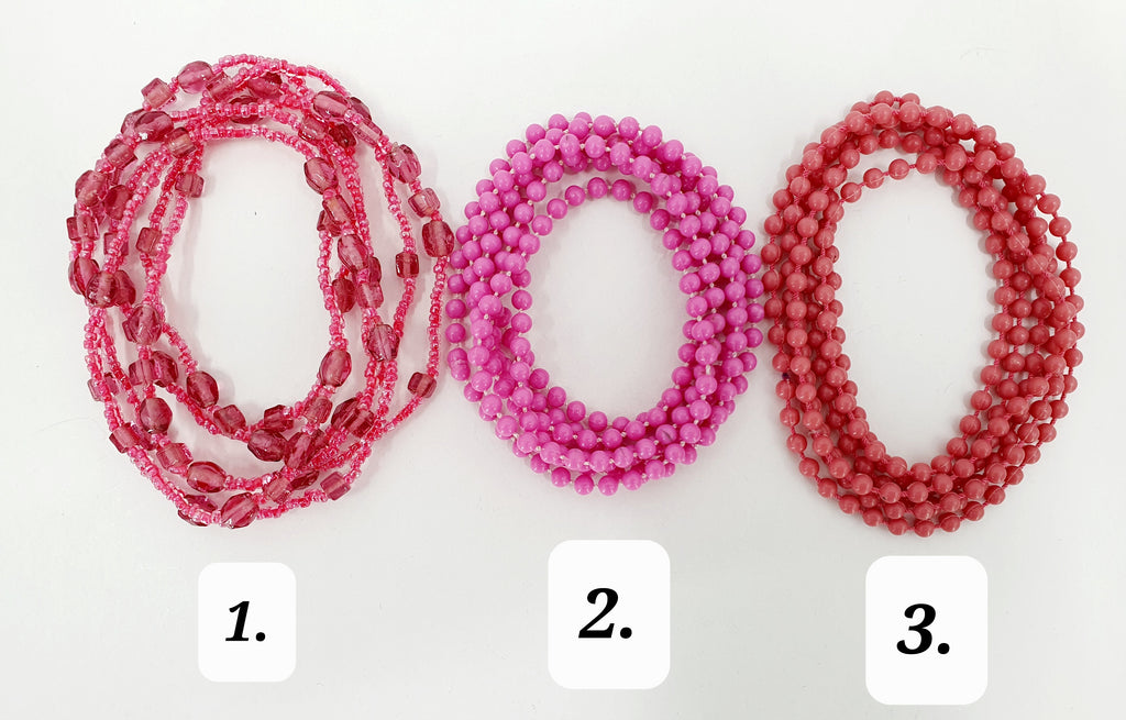 Pepper beads, pink, three different types