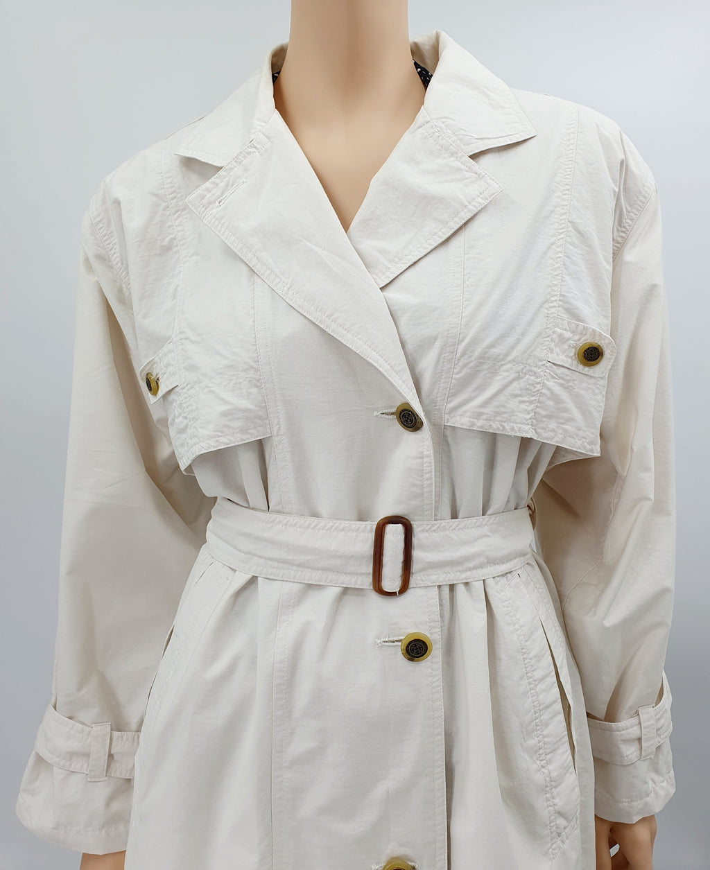 Reflex, long light-colored trench coat from the 90s, size 42