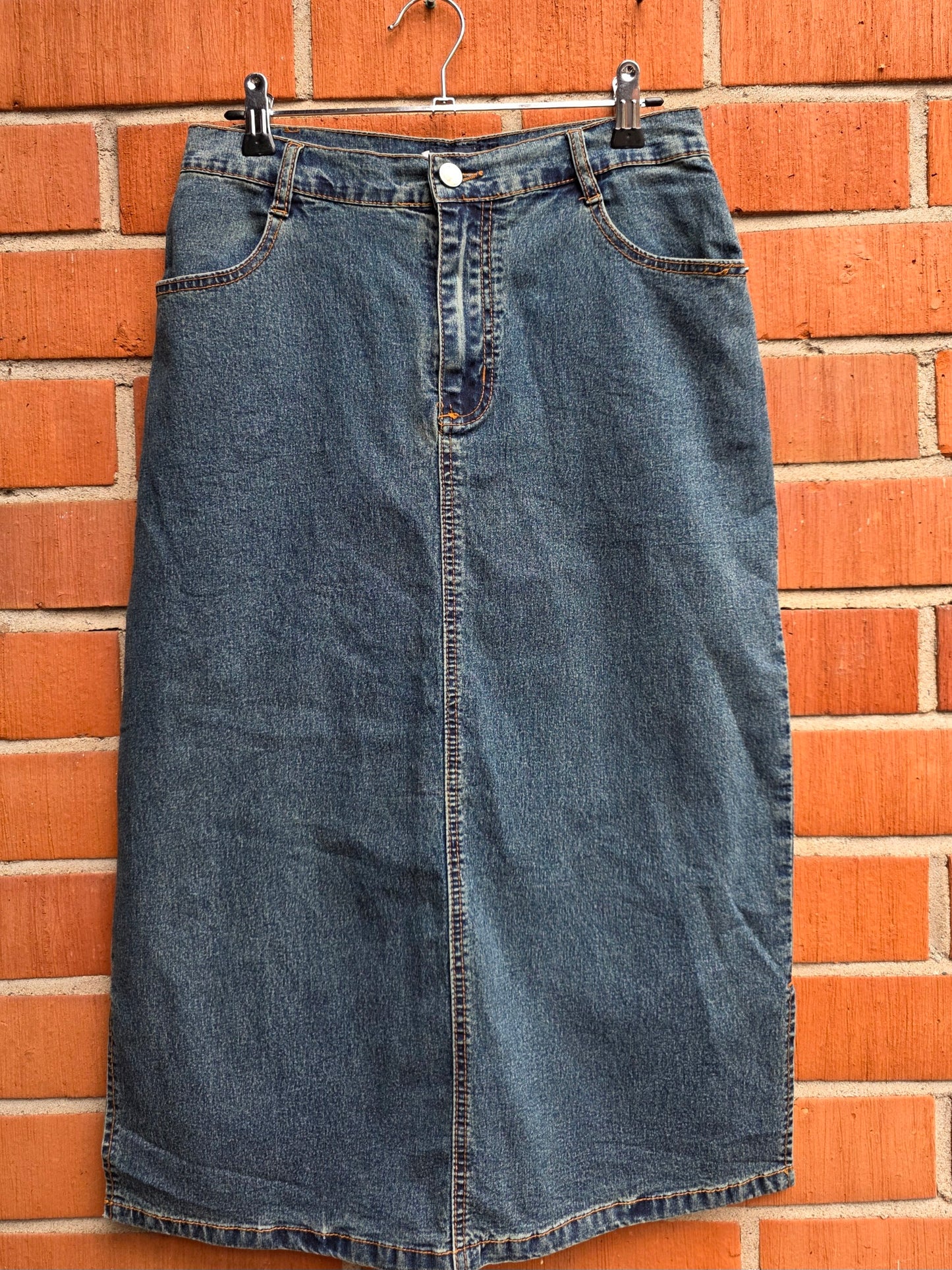 Lanba, mid-length Y2K denim skirt, waist 74cm, size 36/38
