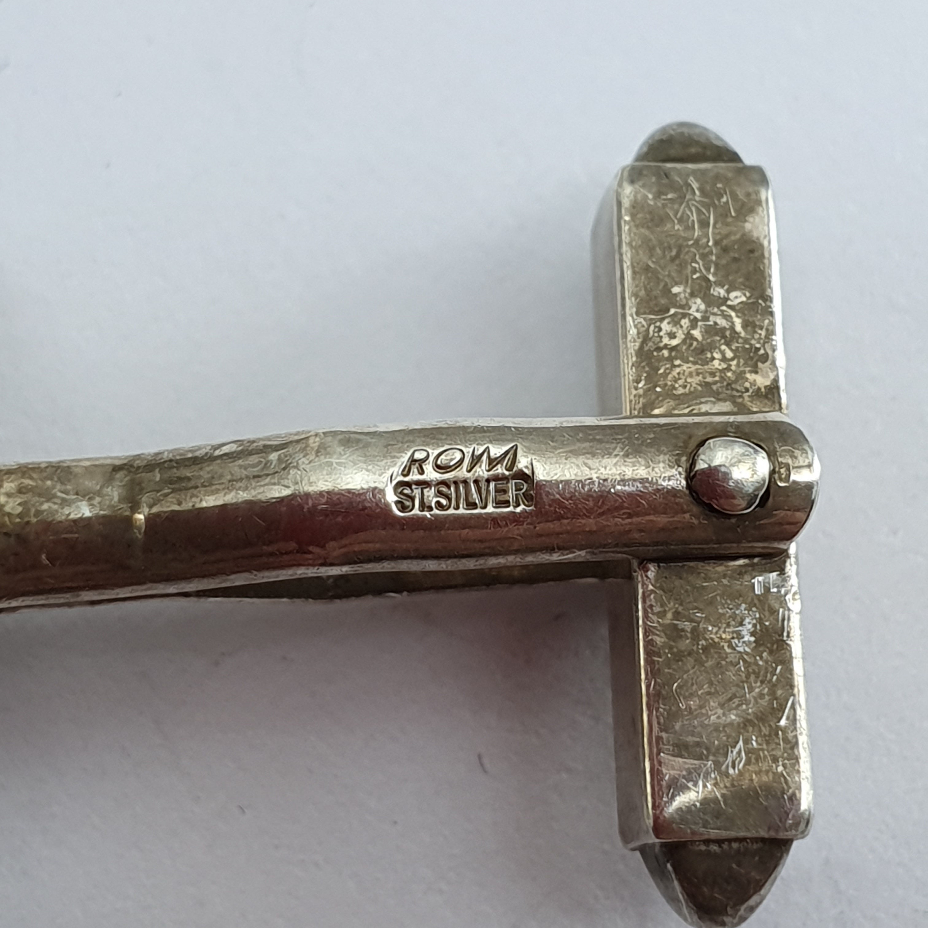 Vintage cufflinks with diagonal stripes, Sterling silver