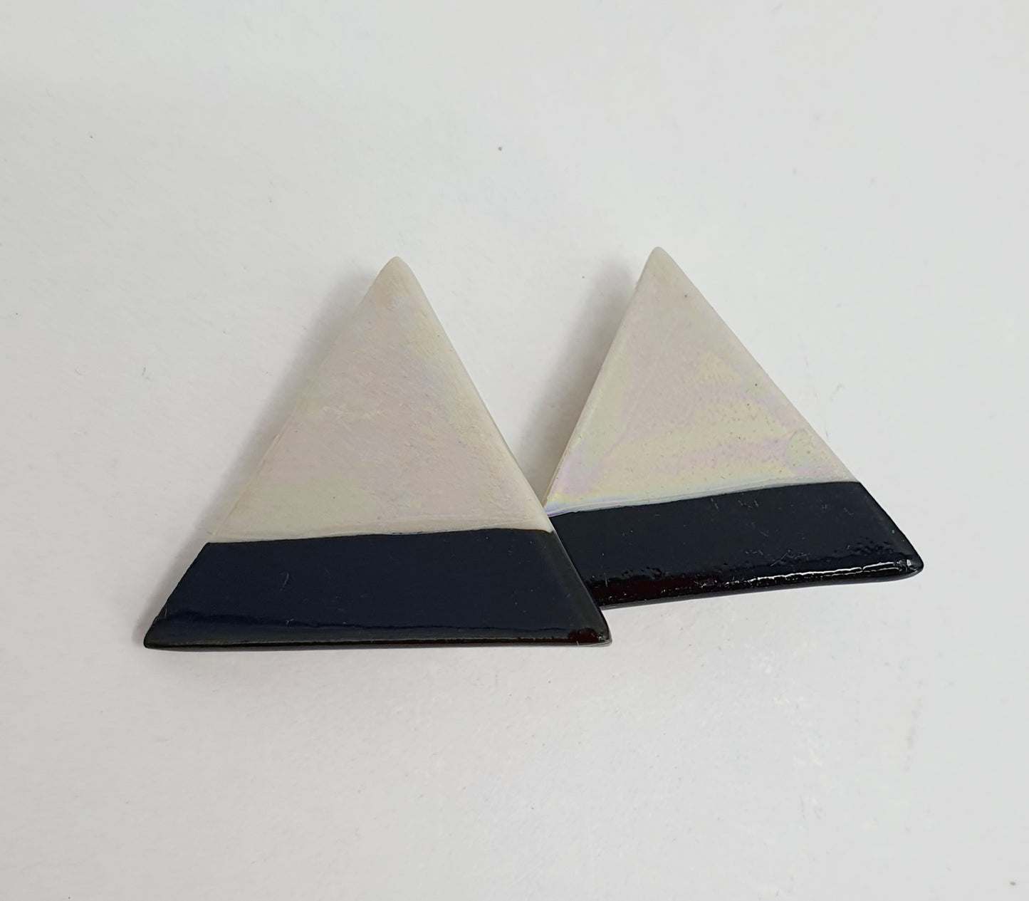 Clip earrings, painted porcelain triangle