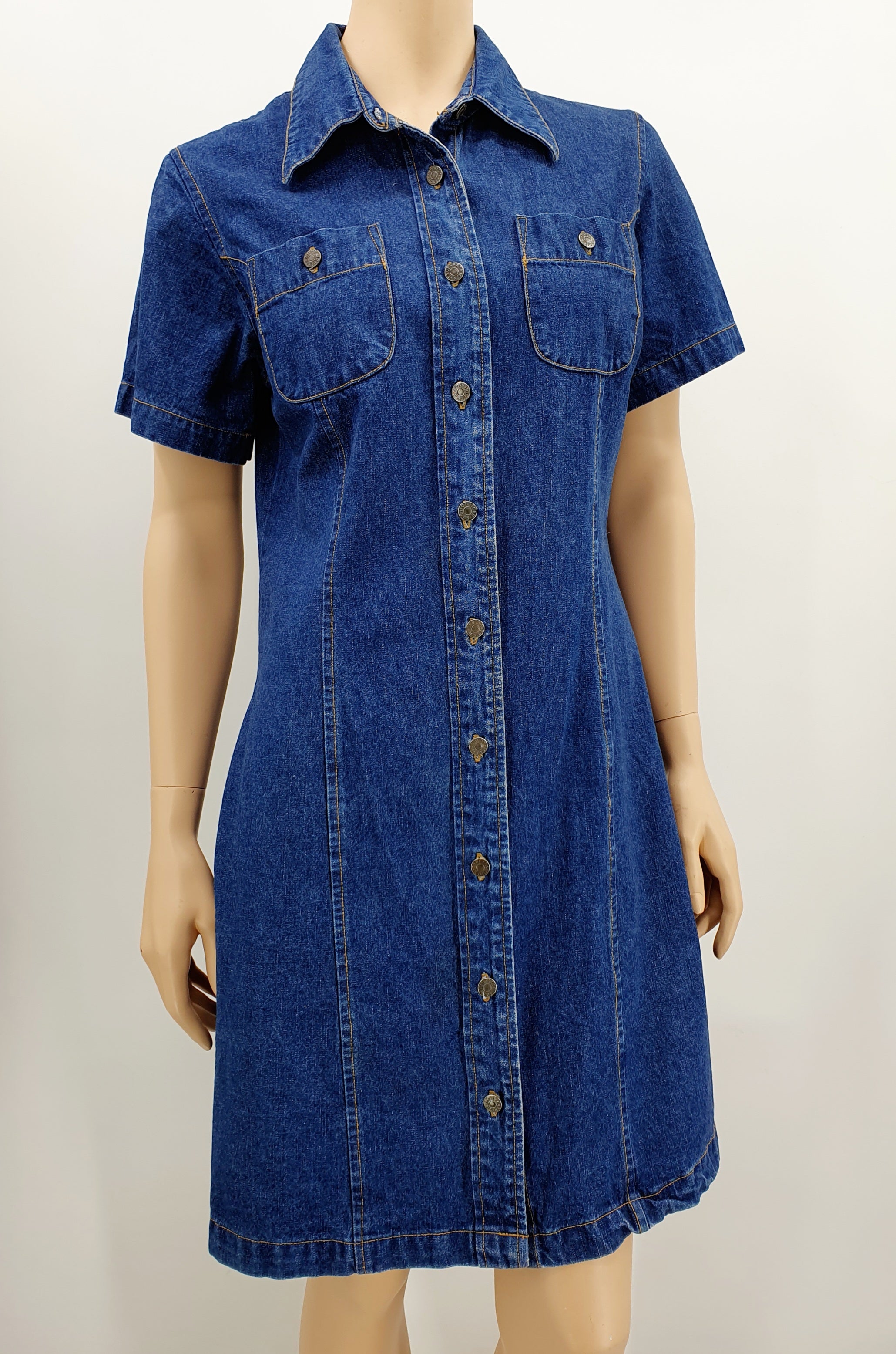 Lyhythihainen farkkumekko 1990-luku nappikiinnitys väri tummansininen