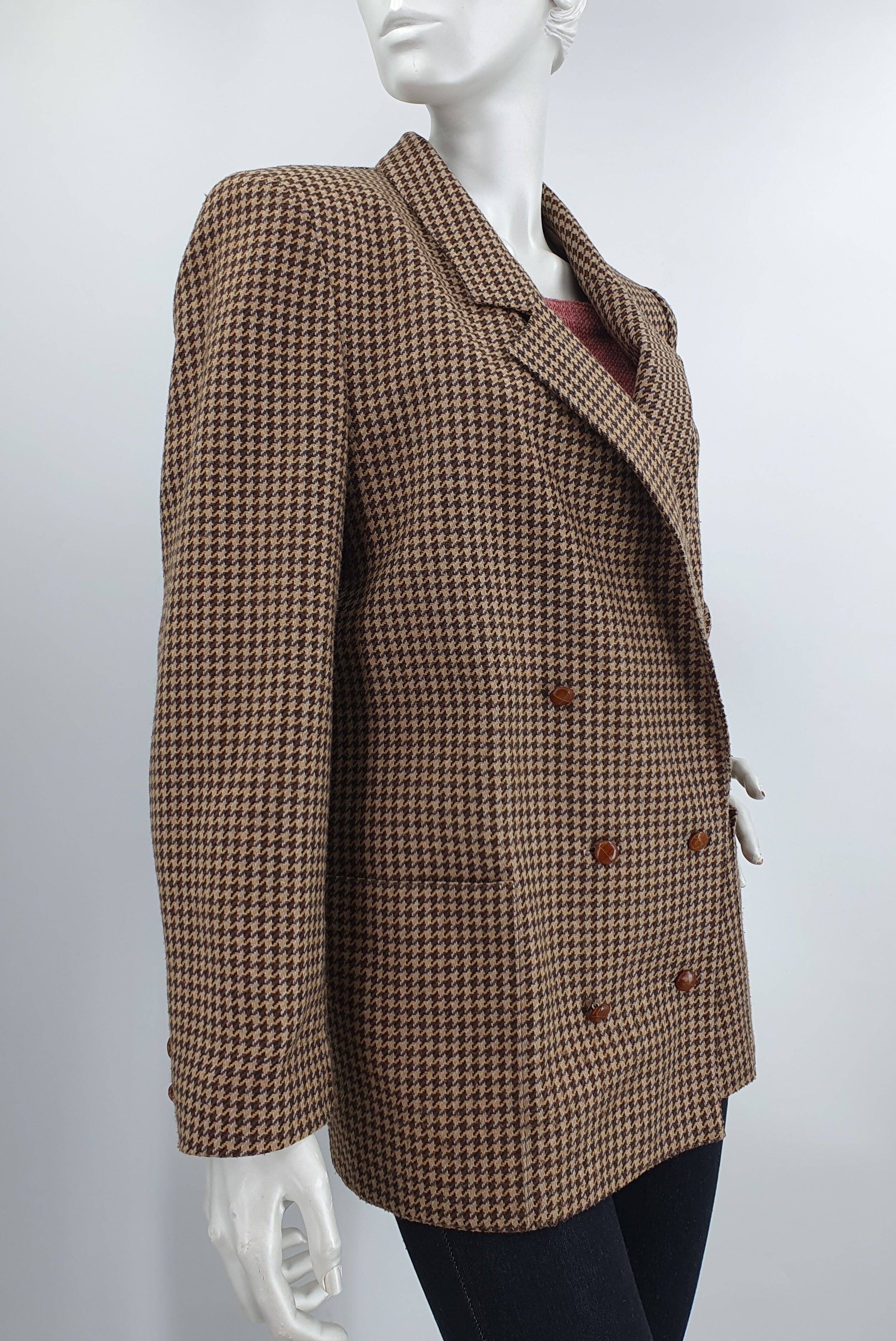 Design Product, brown blazer with houndstooth pattern from the 90s, size 36-38