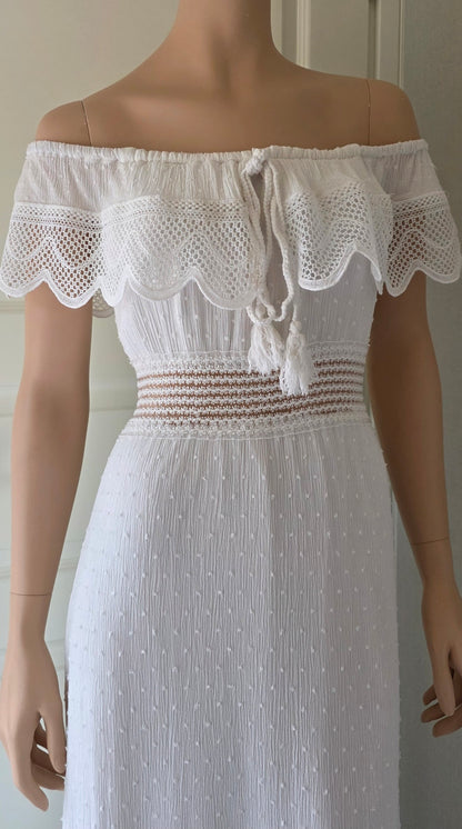 White summer dress from the 80s-90s, size 34-36-(38)